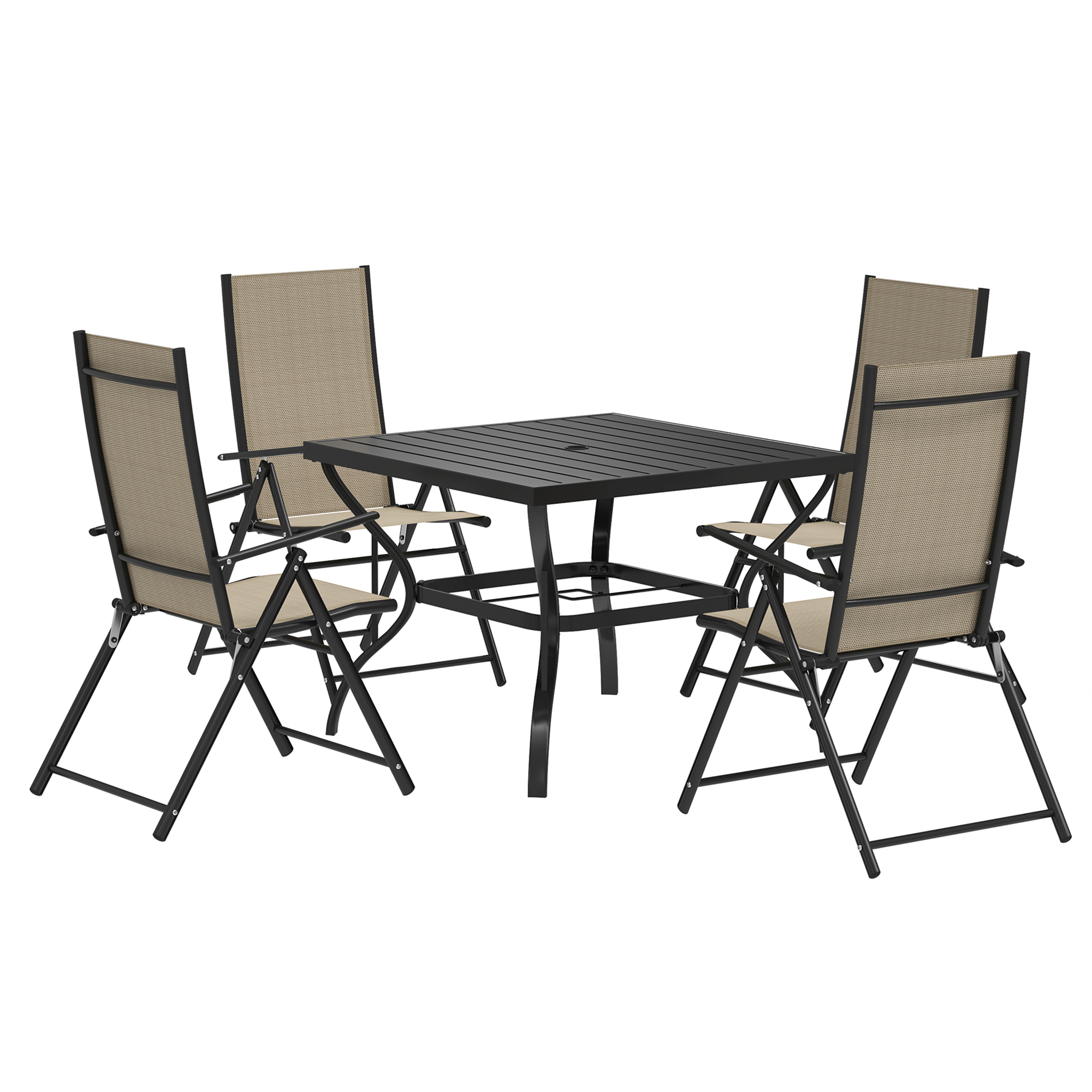 SUNVISTA Five-Piece Steel Frame Patio Set - Khaki/Black - Life Essentials