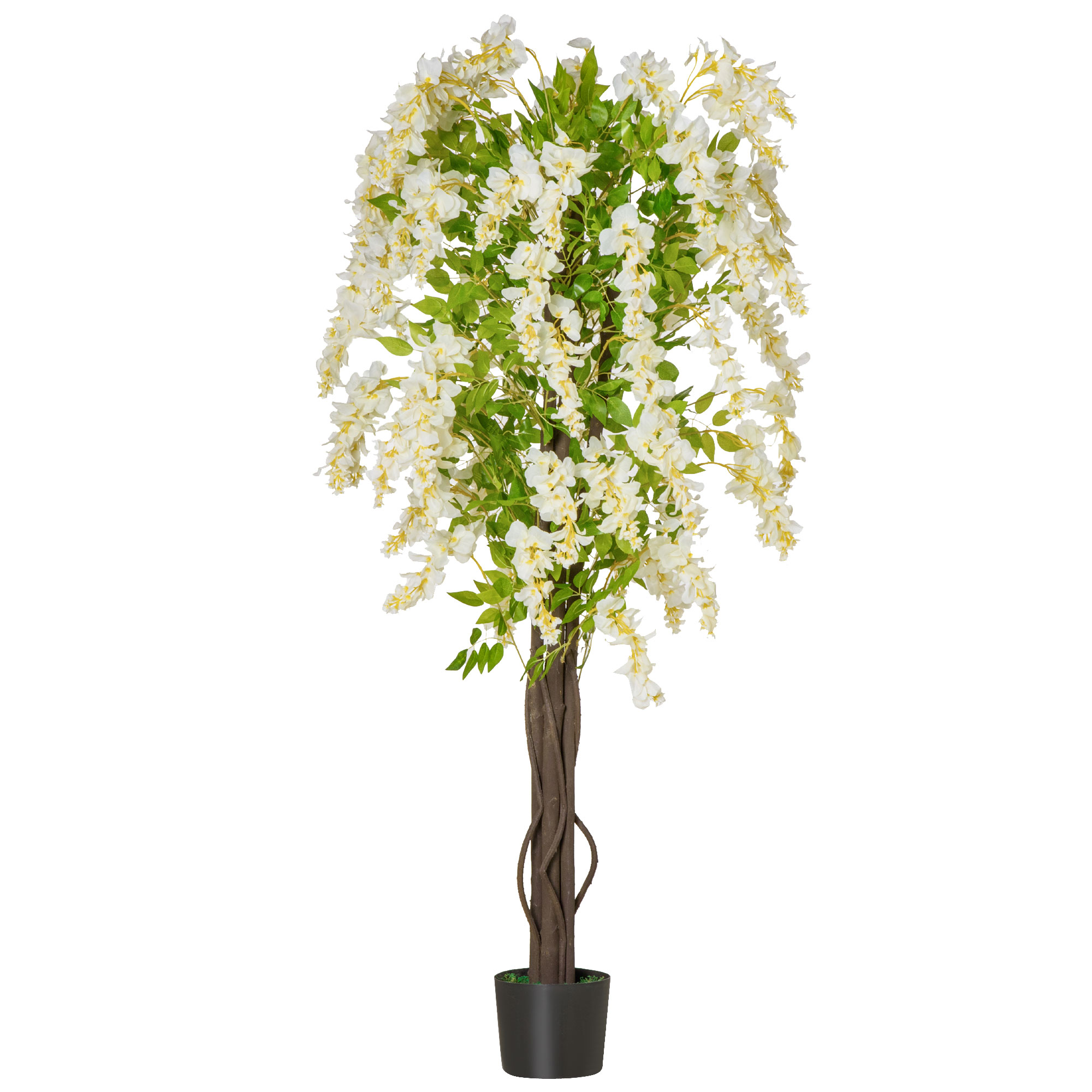 Artificial Realistic White Wisteria Tree Faux Decorative Plant in Nursery Pot for Indoor Outdoor Décor, 160cm - Life Essentials