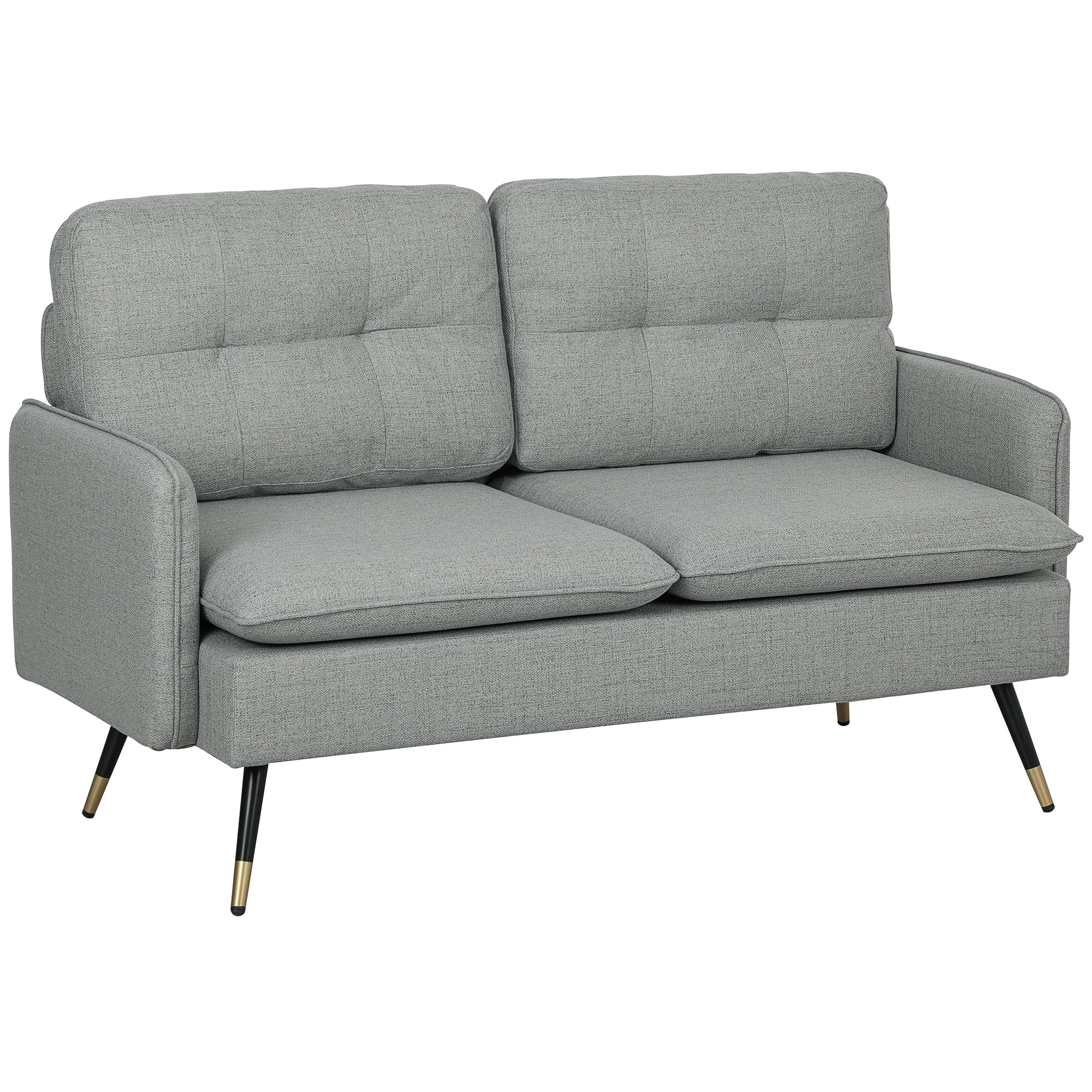 2 Seater Grey Fabric Couch with Tufted Cushions - Life Essentials
