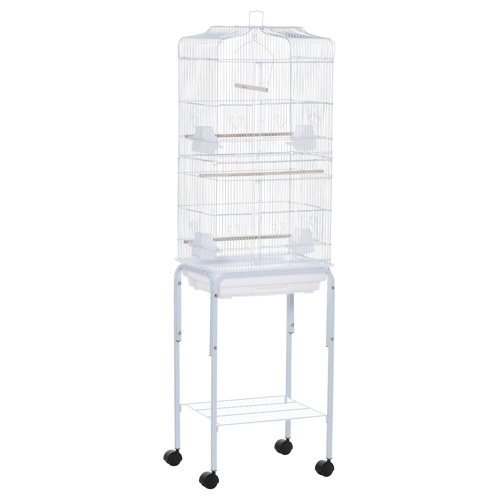 Metal Bird Parrot Cage w/ Breeding Stand Feeding Tray Wheels Parakeet Pet Supply White 47.5L x 37W x 153H (cm) - Life Essentials