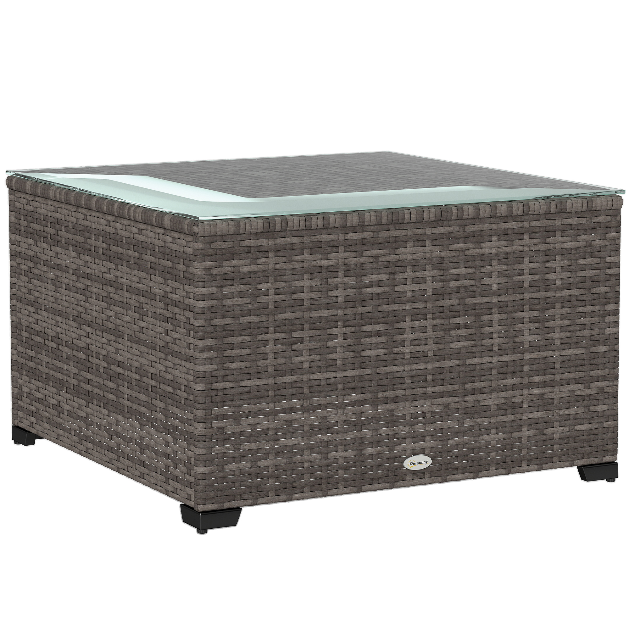 SUNVISTA 62 x 62cm Glass-Top Rattan Side Table - Black - Life Essentials