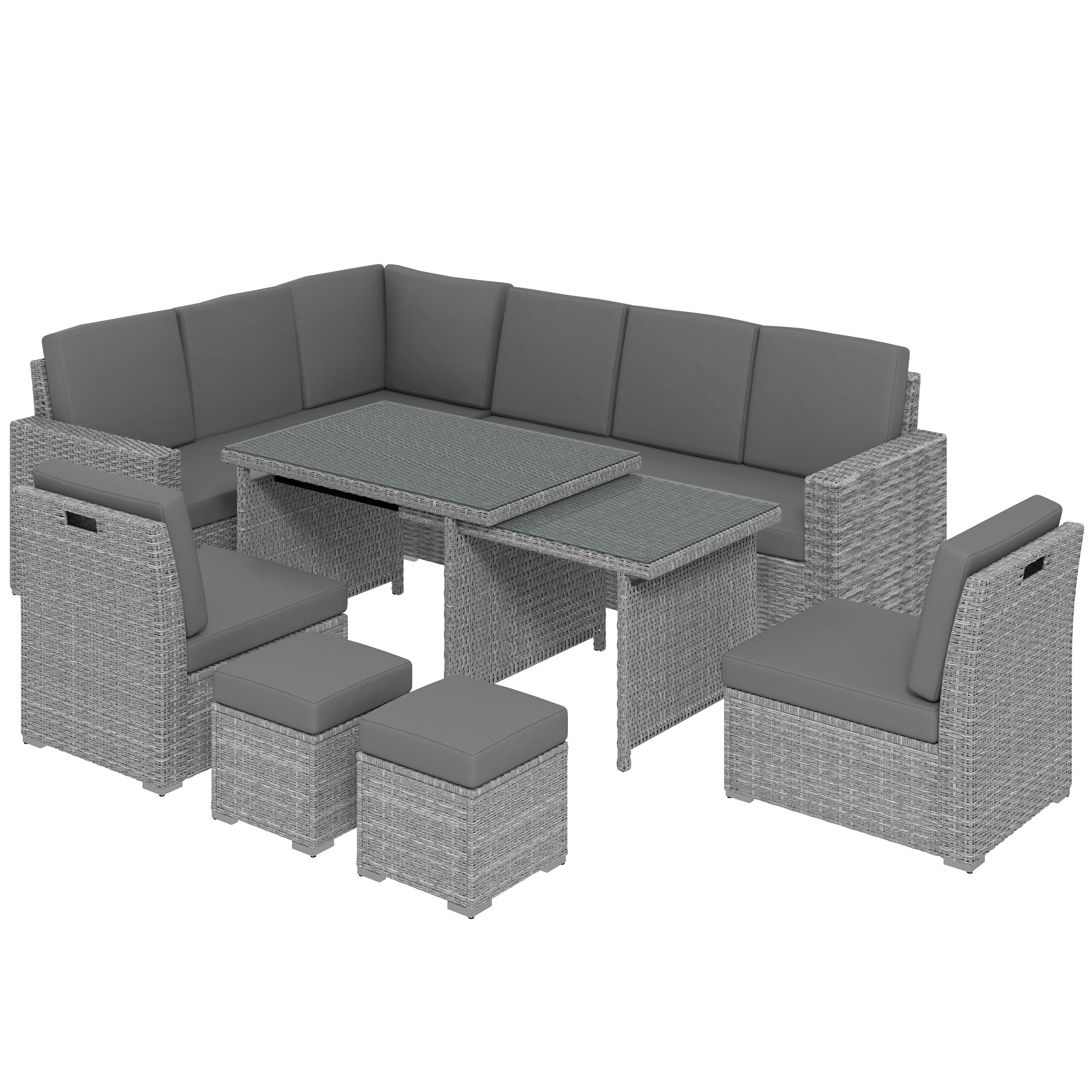 SUNVISTA Seven-Piece Rattan Garden Sofa Set, with Expanding Table - Light Grey - Life Essentials