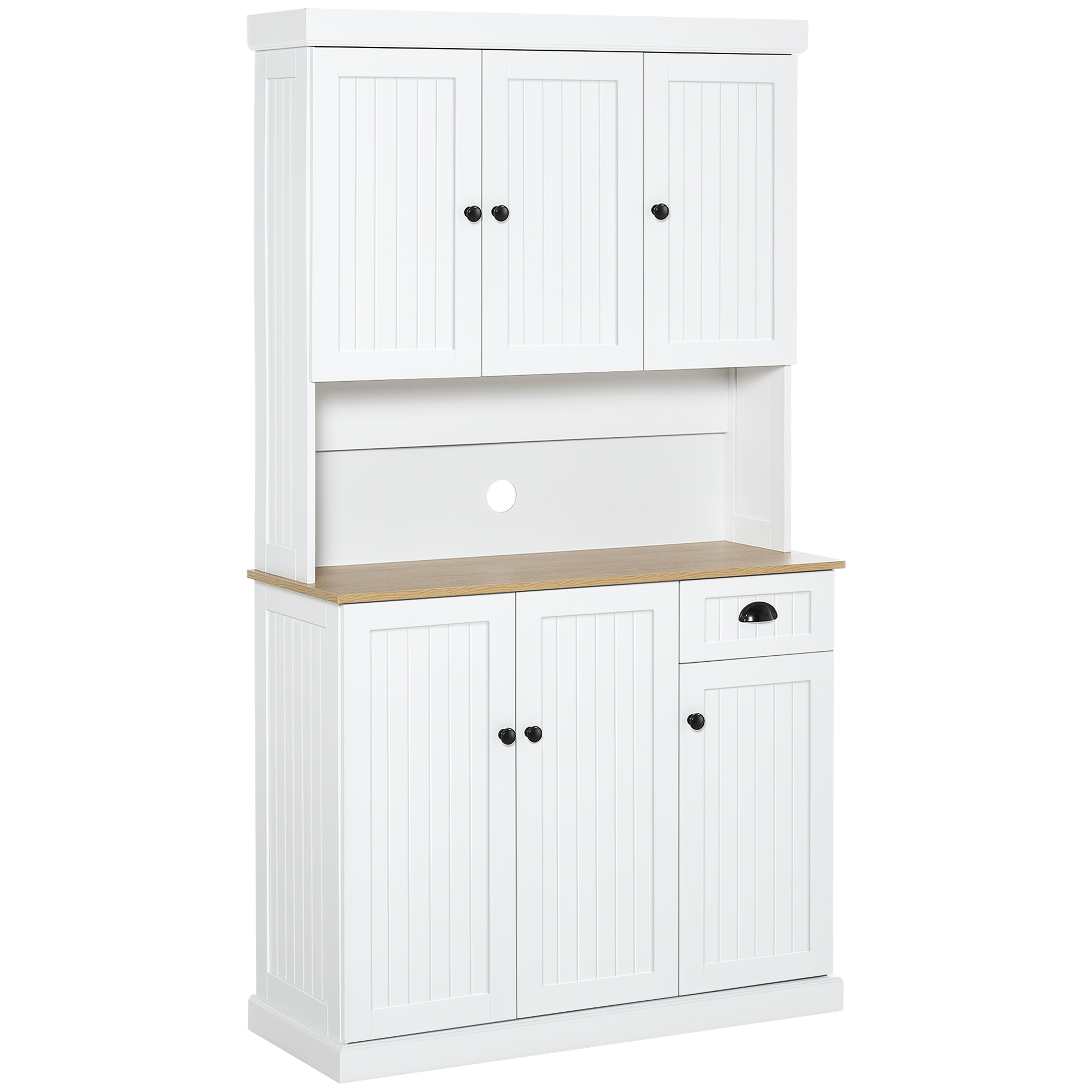 Modern Kitchen Cupboard, Kitchen Storage Cabinet with Microwave Oven Countertop, Drawer, White - Life Essentials