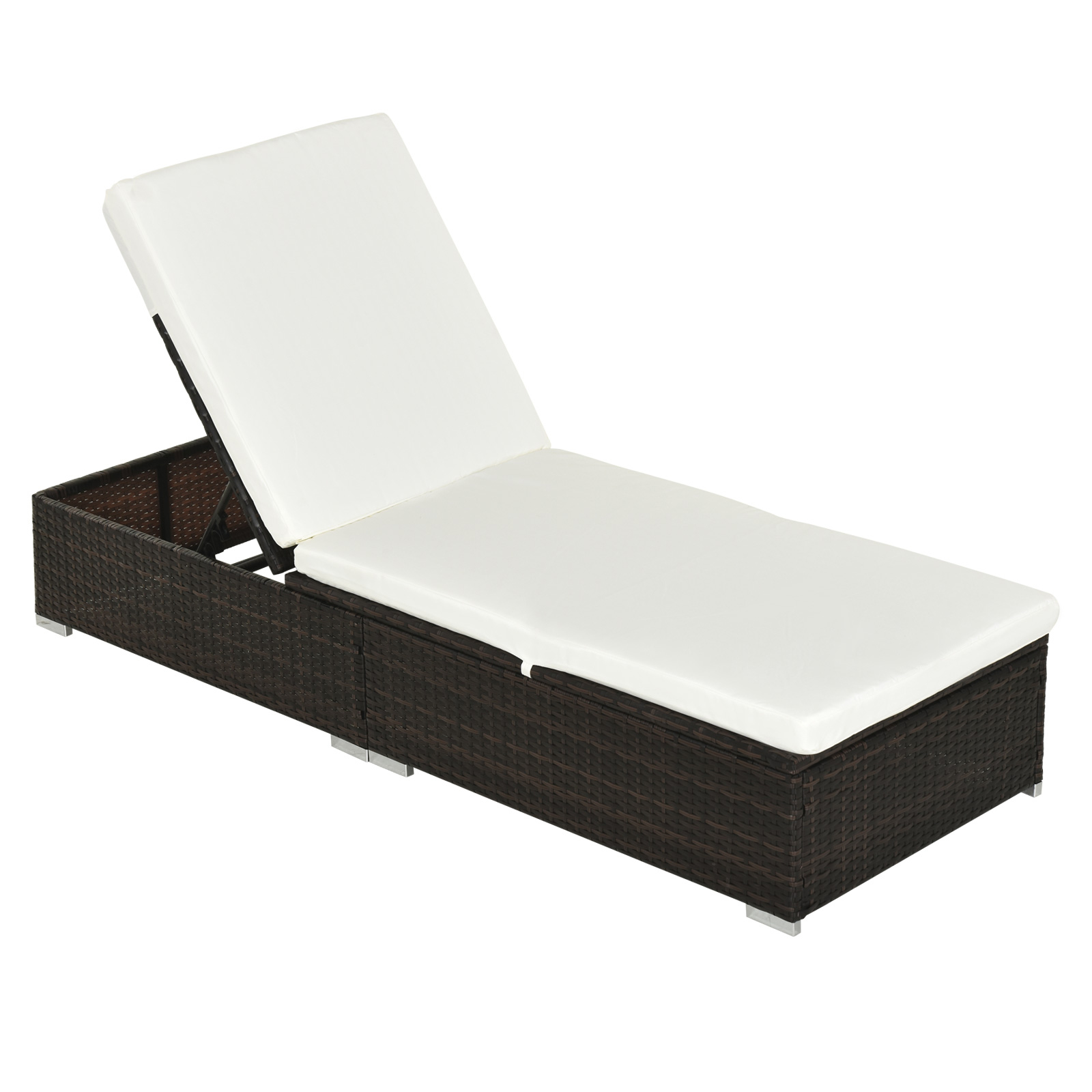 Rattan Recliner Lounger Garden Furniture Sun Lounger Recliner Bed Chair Reclining Patio Wicker Brown - Life Essentials