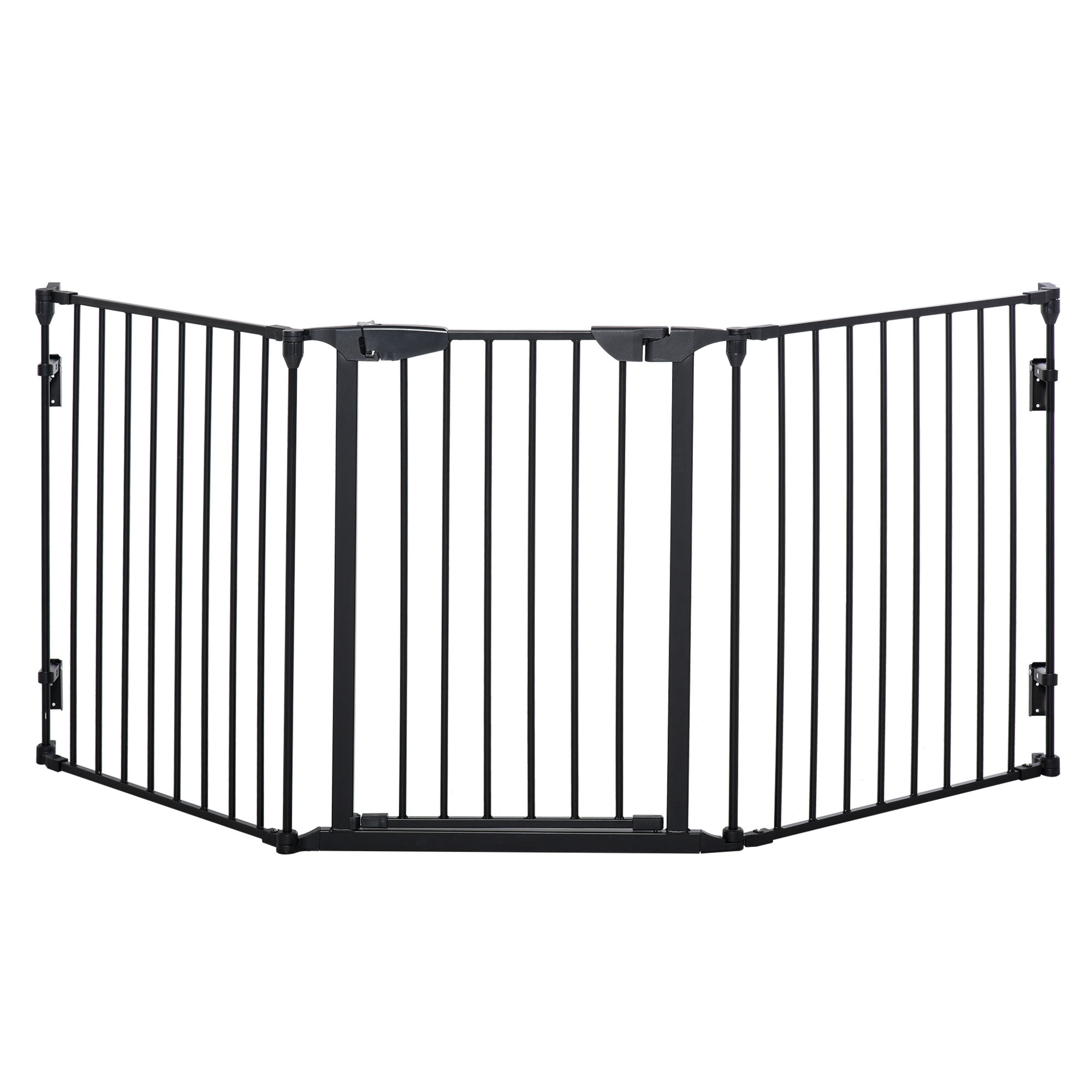 Pet Gate 3-Panel Playpen Metal Safety Fence Stair Gate For Dogs Barrier Room Divider with Walk Through Door Automatically Close Lock - Life Essentials