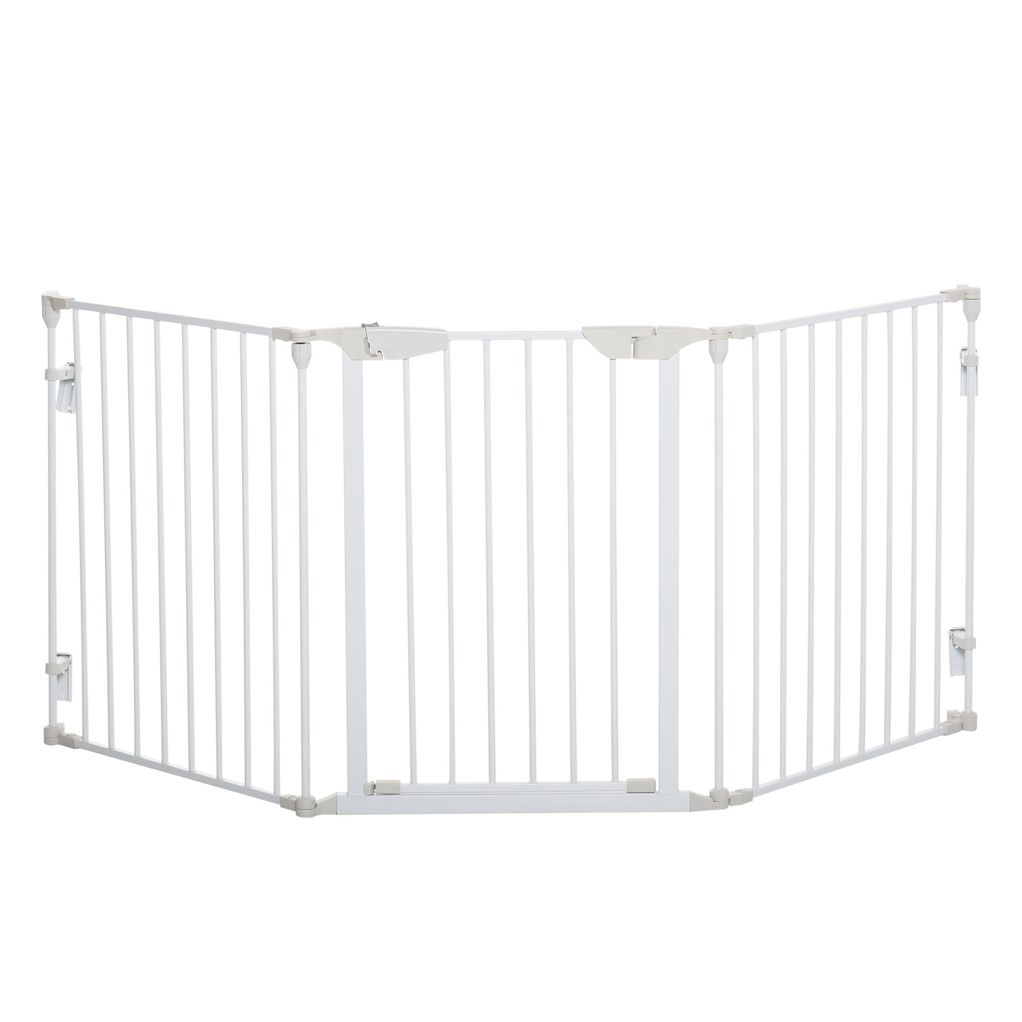 Jackson Pet Safety Gate 3-Panel Playpen Fireplace Christmas Tree Metal Fence Stair Barrier Room Divider withWalk Through Door - White - Life 