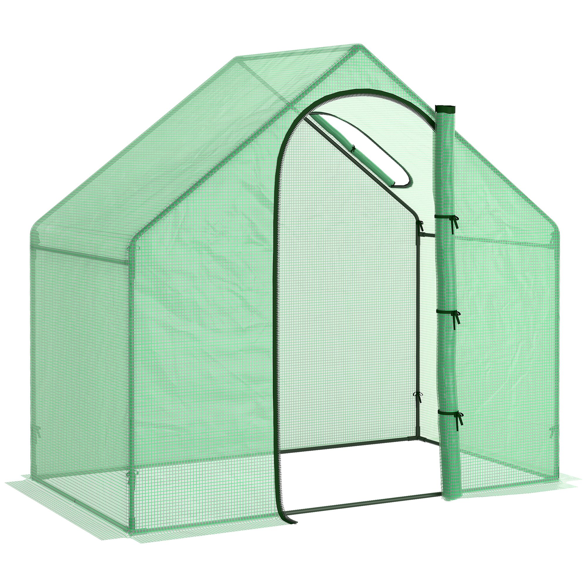 Walk in Greenhouse Garden Grow House with Roll Up Door and Window, 180 x 100 x 168 cm, Green - Life Essentials