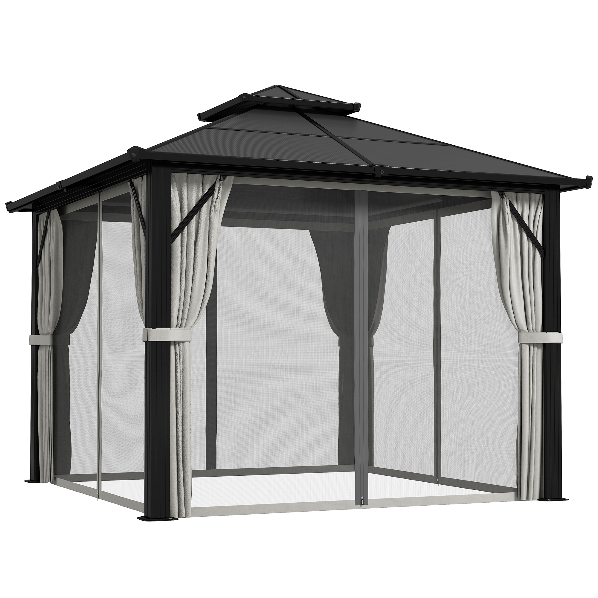 SUNVISTA 3 x 3(m) Hardtop Gazebo Canopy with UPF30+ Double Polycarbonate Roof, Grey - Life Essentials