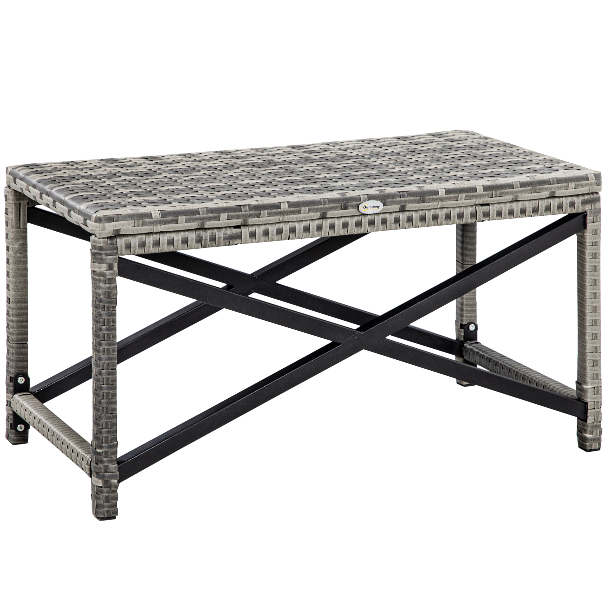 PE Wicker Outdoor Coffee Table, Patio Rattan Side Table, with Plastic Board Under the Full Woven Table Top for Patio, Garden Mixed Grey - Life 