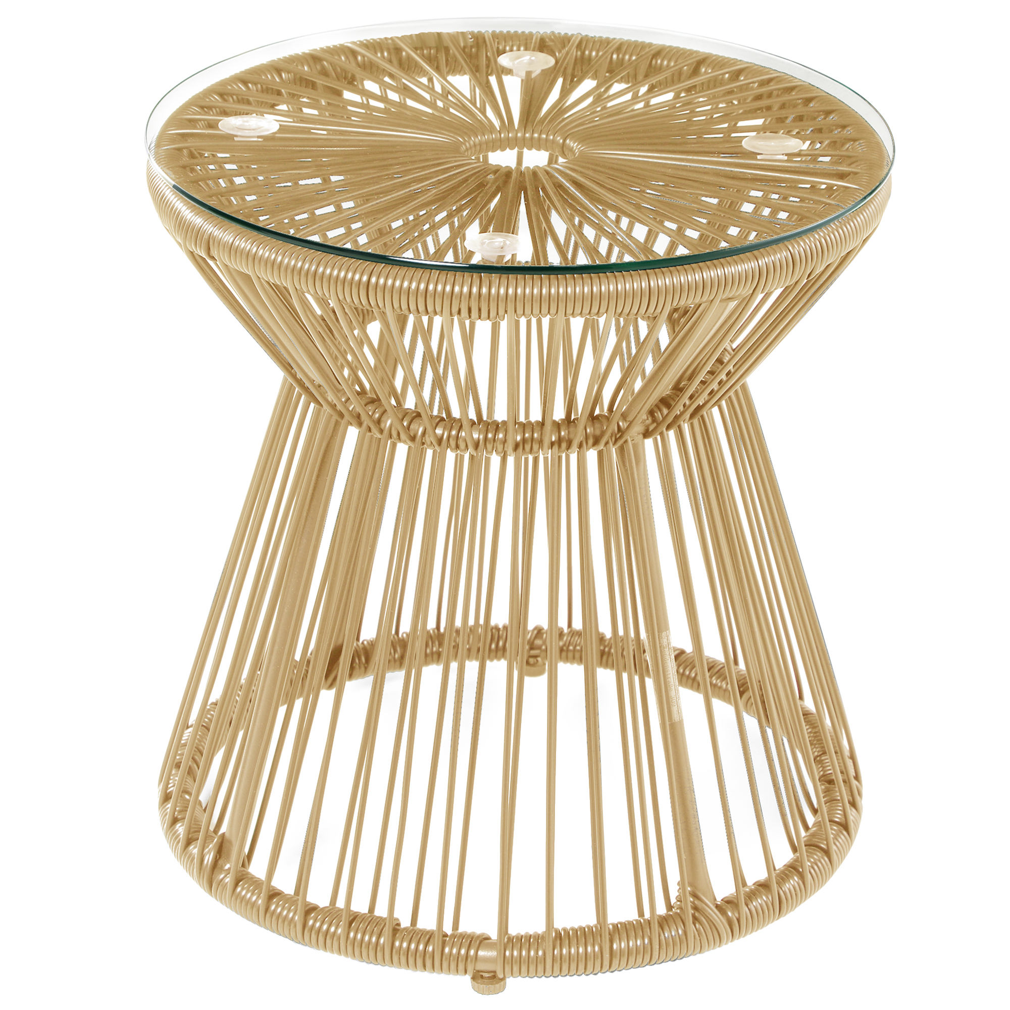 SUNVISTA Round End Table, Rattan Side Table, Hollow Drum Design Coffee Table w/ Glass Tabletop for Patio, Garden, Balcony Natural - Life Essentials