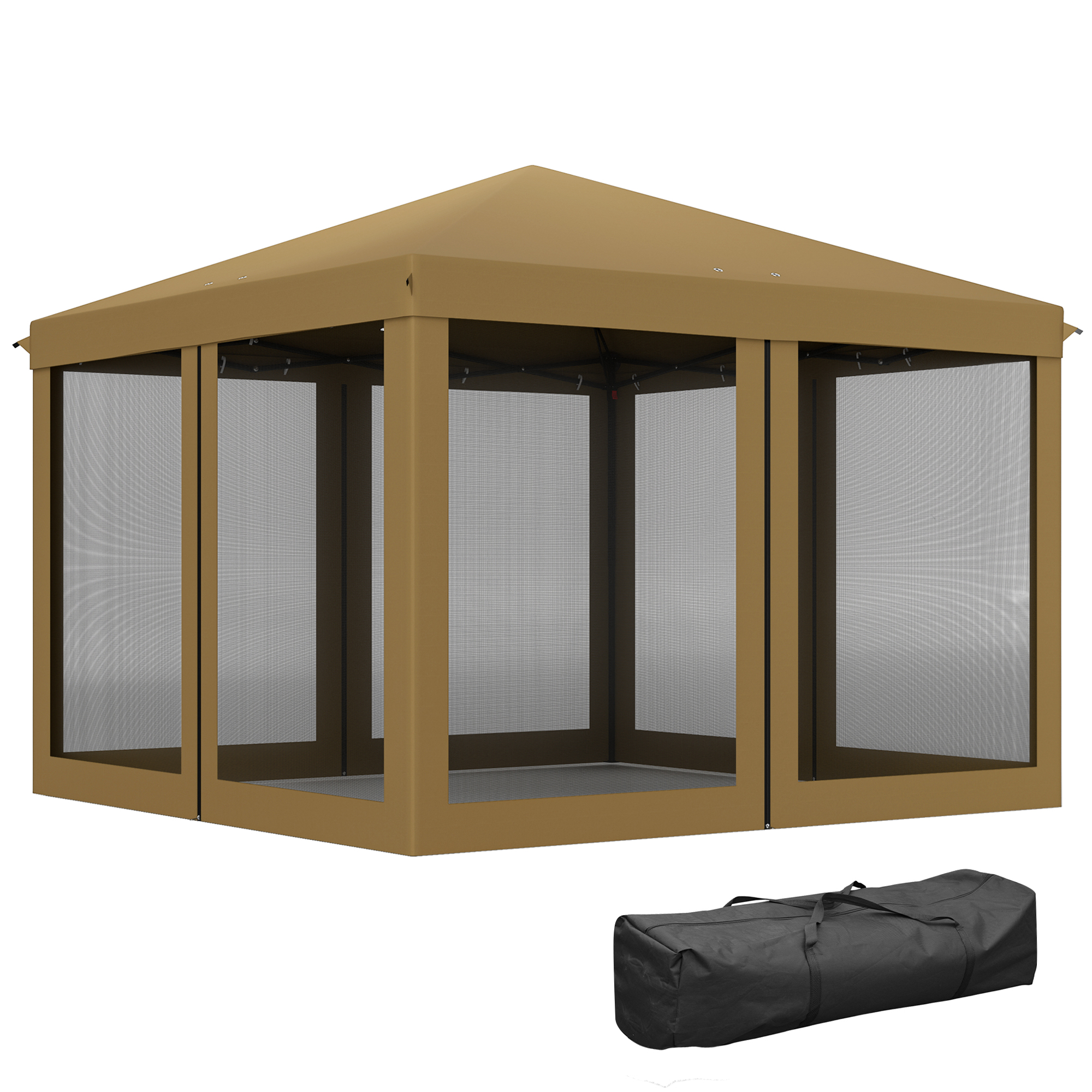 SUNVISTA 3 x 3 m Pop Up Gazebo, 420D Garden Tent Canopy with Removable Mesh Sidewall Netting, Carry Bag for Garden Patio Outdoor, Khaki - Life 