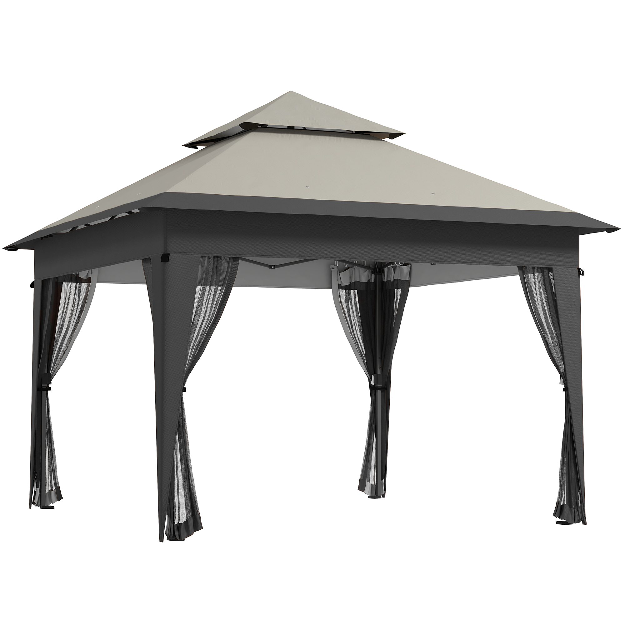 3 x 3(m) Pop Up Gazebo with Mosquito Netting, 1 Person Easy up Marquee Party Tent with 1-Button Push, Double Roof, Sandbags - Life Essentials