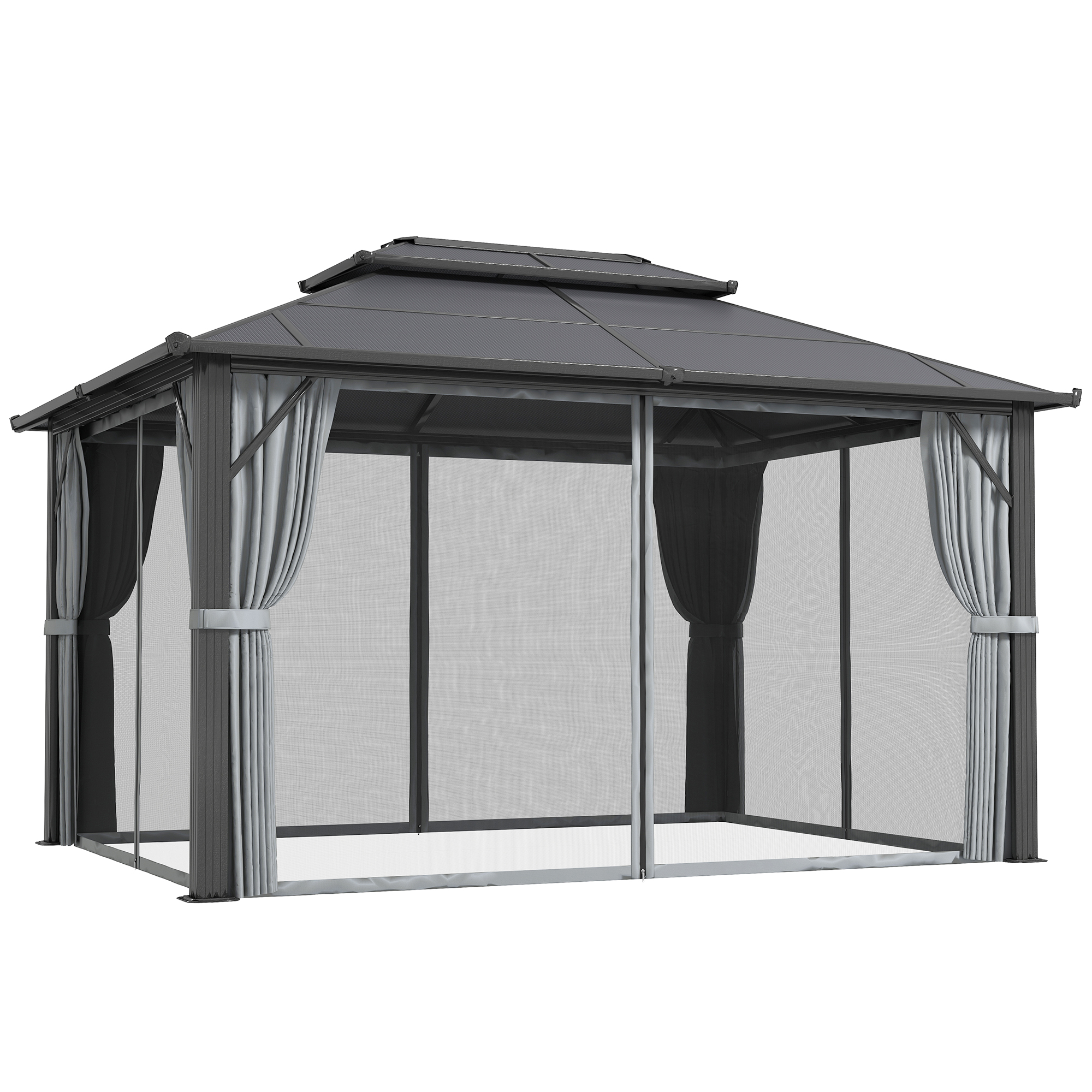 SUNVISTA 3 x 4m Hardtop Gazebo Canopy with UPF30+ Double Polycarbonate Roof, Grey - Life Essentials