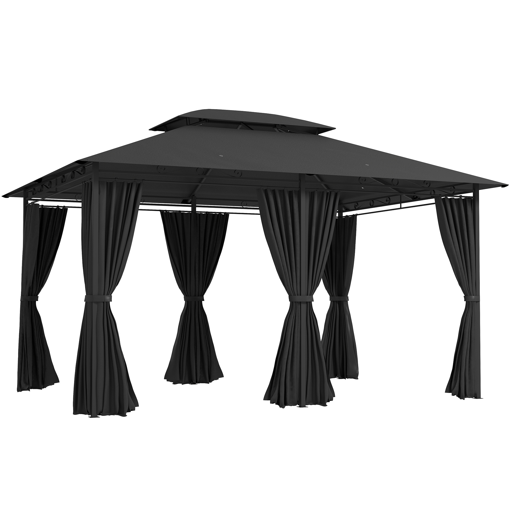 SUNVISTA 3 x 4m Steel Gazebo, with Curtains - Black - Life Essentials