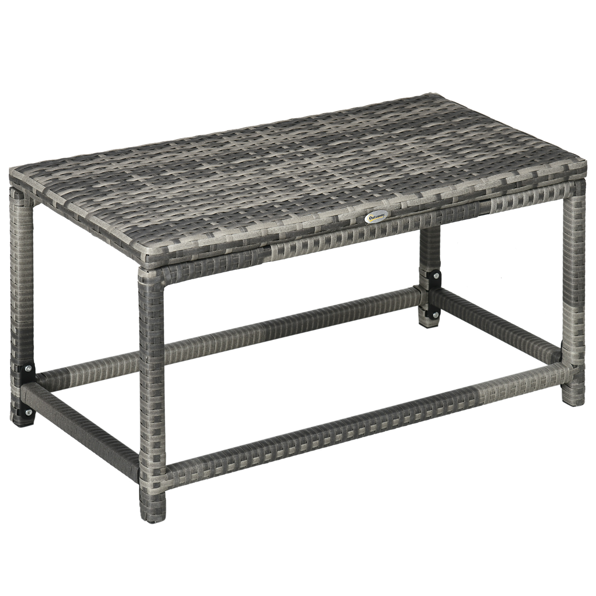 Outdoor Coffee Table, Garden PE Rattan Side Table with Plastic Board Under the Full Woven Table Top and X-Shape Support for Patio Mixed Grey - Life 