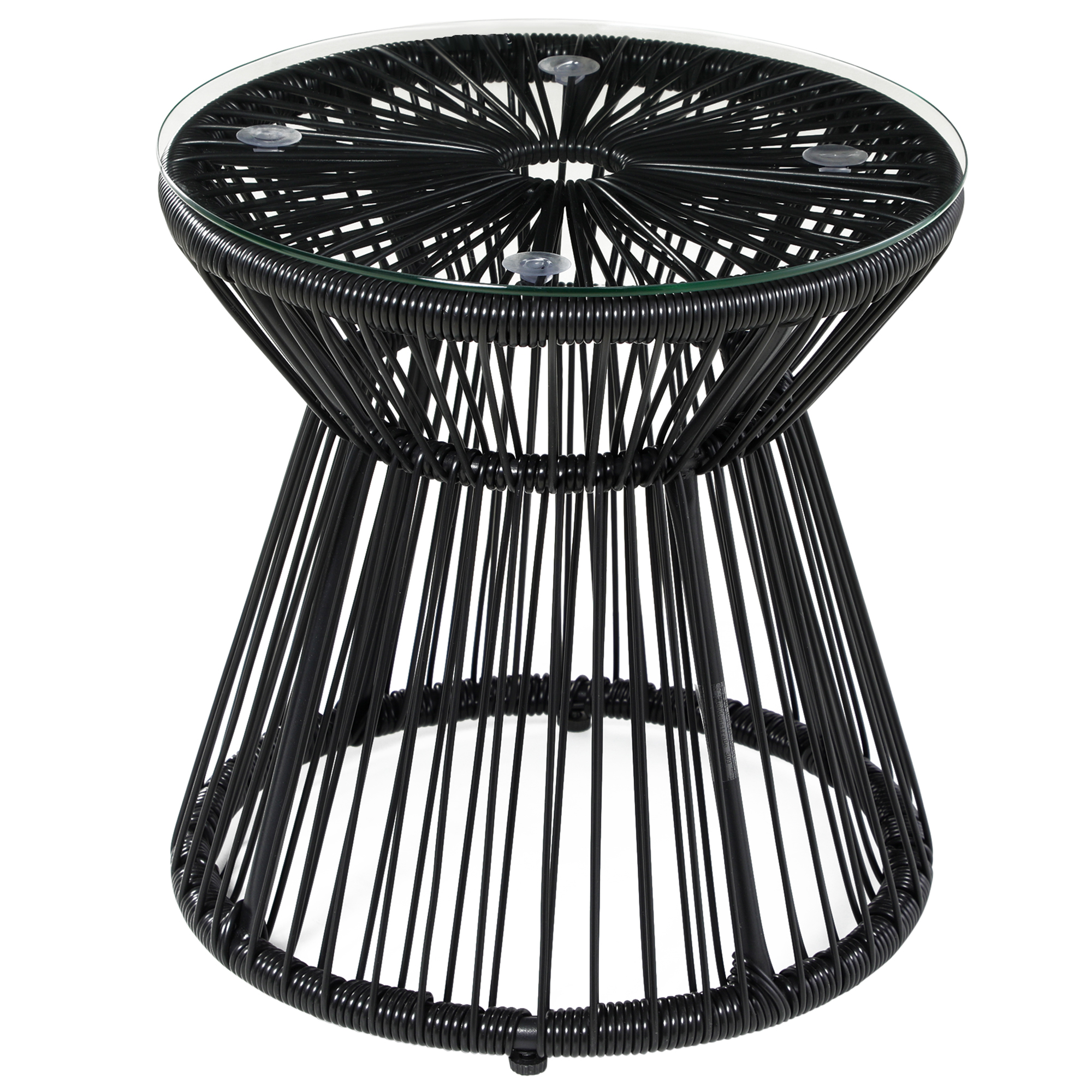 Round End Table, Rattan Side Table, Hollow Drum Design Coffee Table w/ Glass Tabletop for Patio, Garden, Balcony Black - Life Essentials
