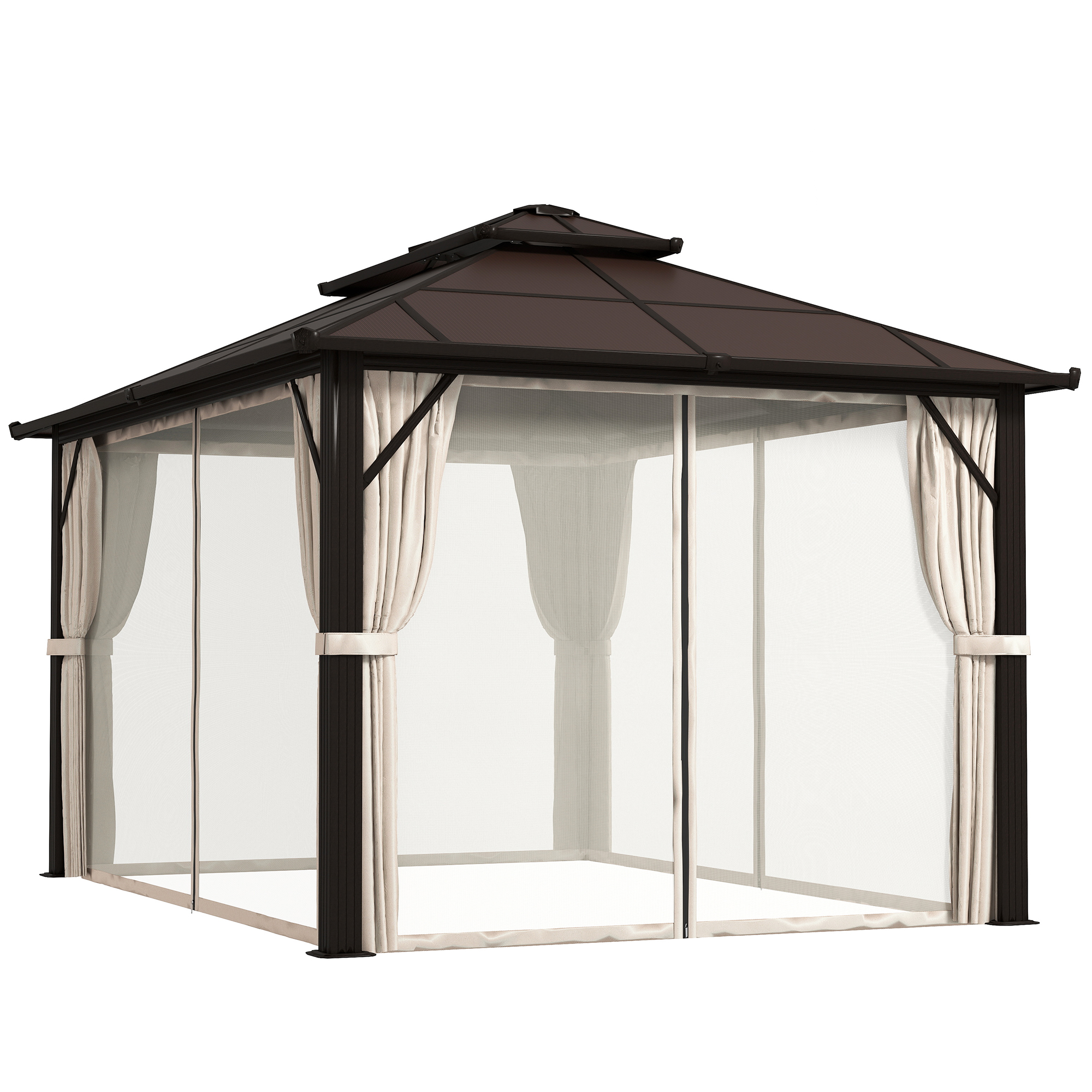 SUNVISTA 3 x 4m Hardtop Gazebo Canopy with UPF30+ Double Polycarbonate Roof, Beige - Life Essentials
