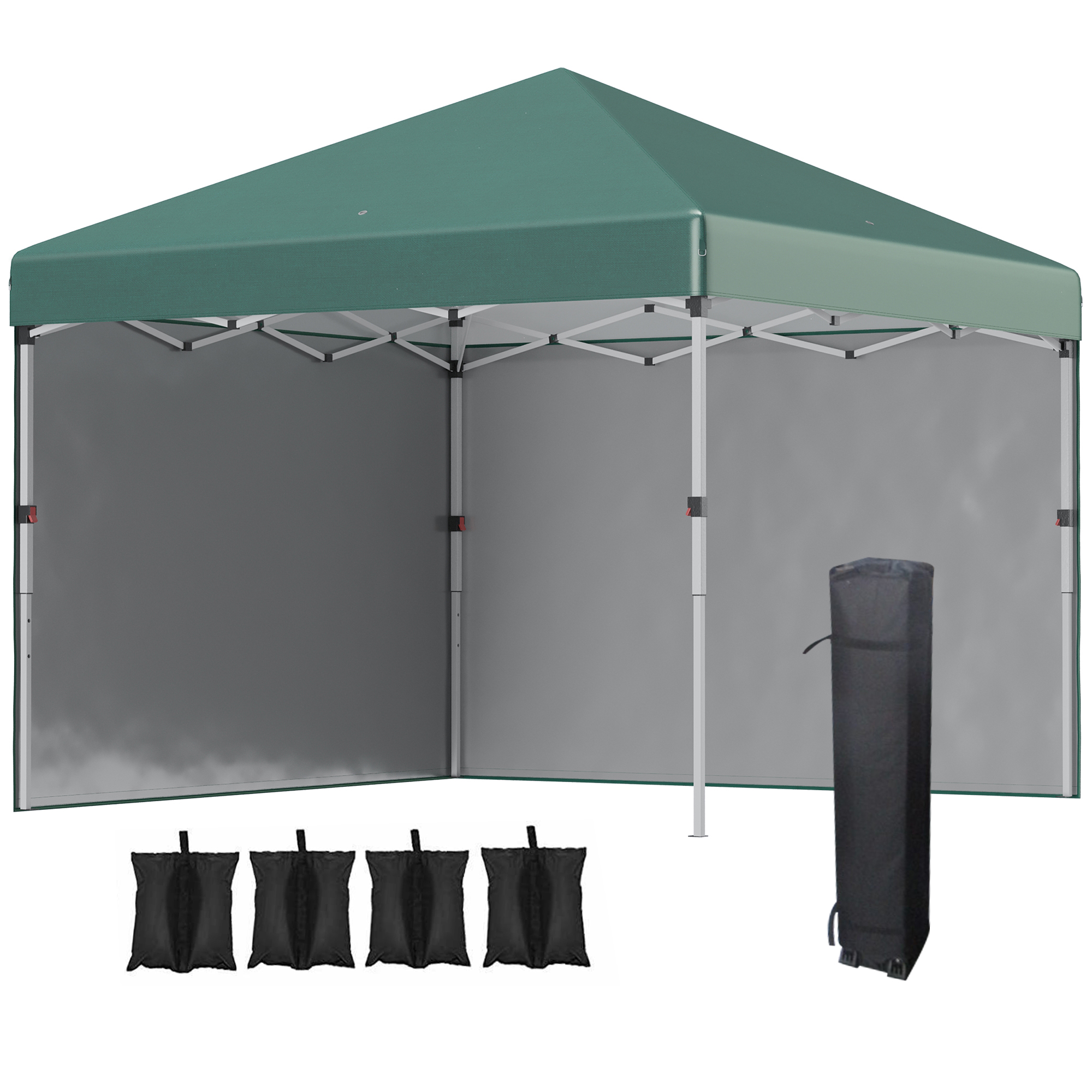 3 x 3 (M) Pop Up Gazebo with 2 Sidewalls, Leg Weight Bags and Carry Bag, Height Adjustable Party Tent Event Shelter for Garden, Patio, Green - Life 