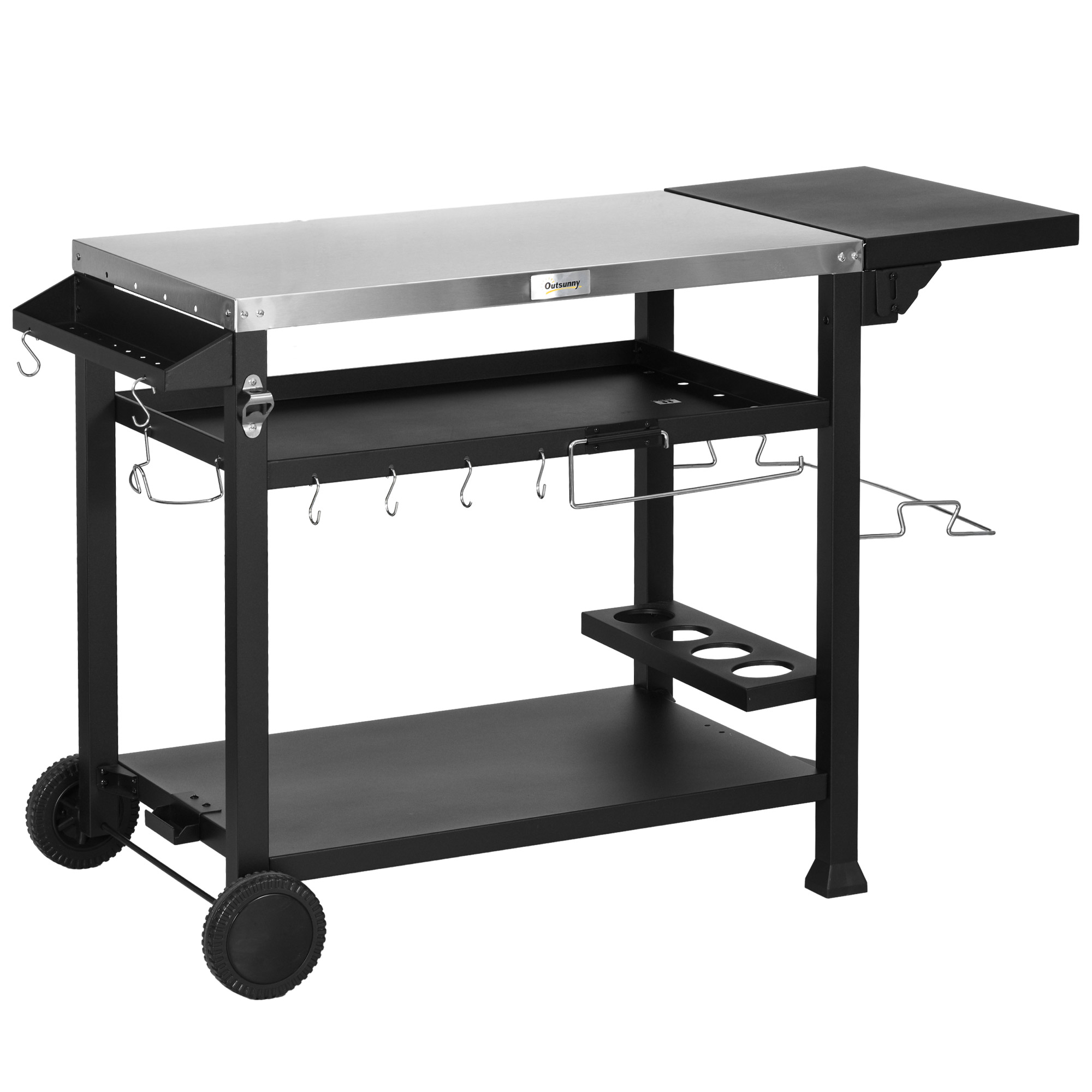 Multi-Feature BBQ Grill Table, with Stainless Steel Top - Black - Life Essentials