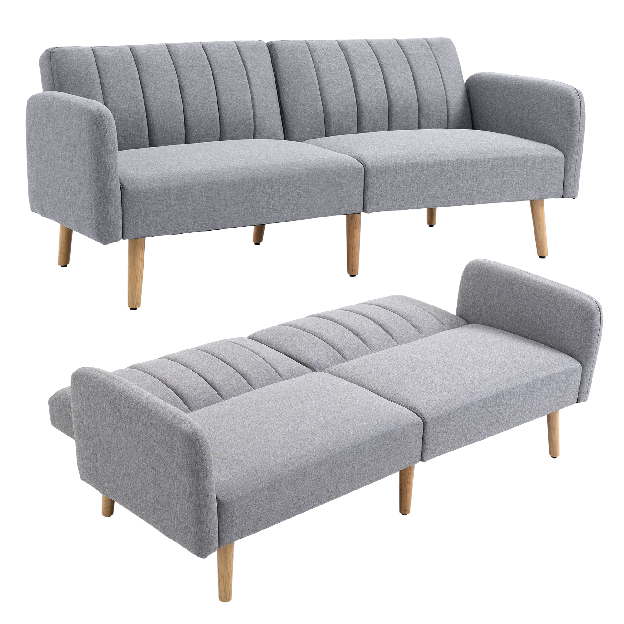 HERON Three-Seater Sofa Bed, with Split Back - Light Grey - Life Essentials