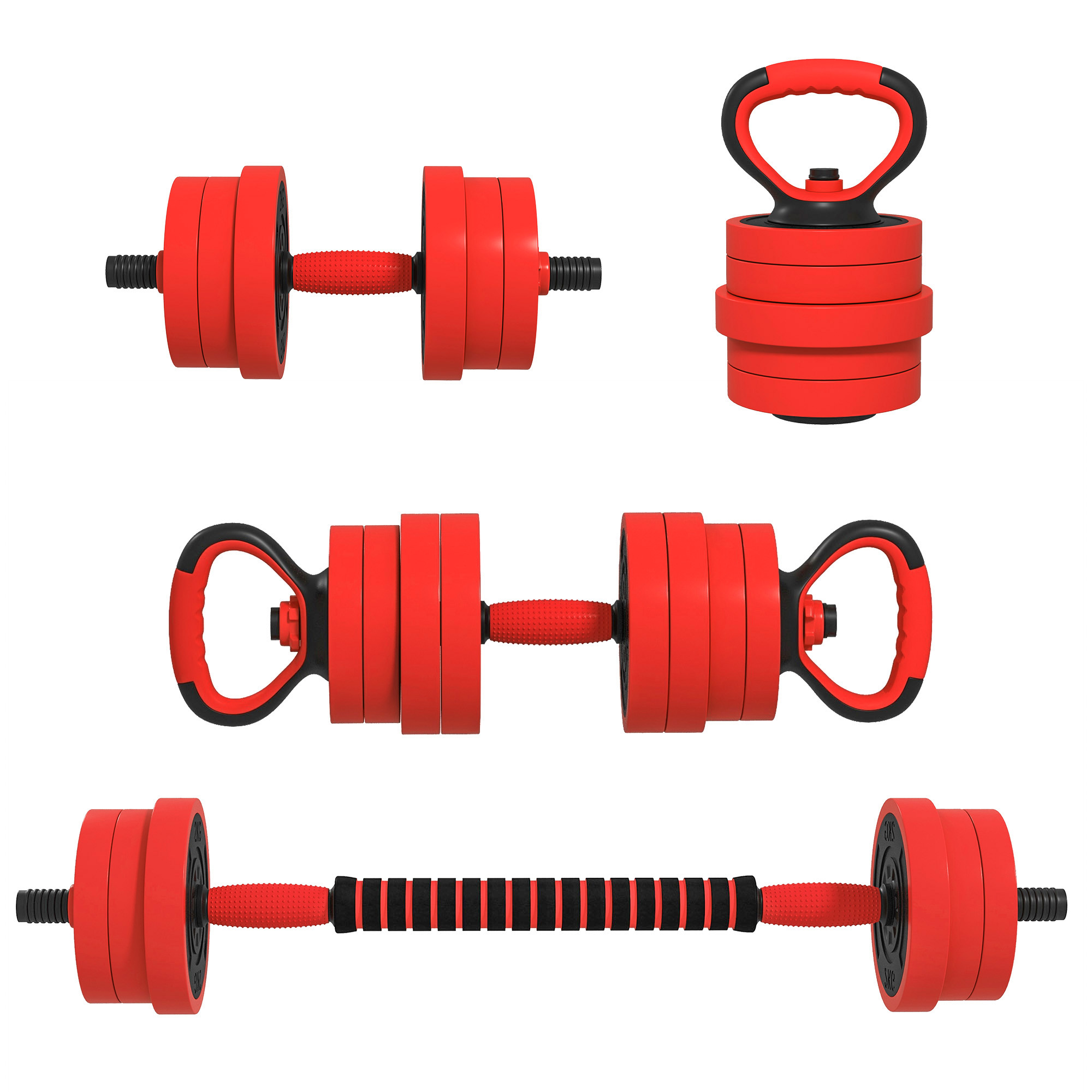 McAlpin 20kg Four-In-One Adjustable Weight Dumbbells Set - Red - Life Essentials