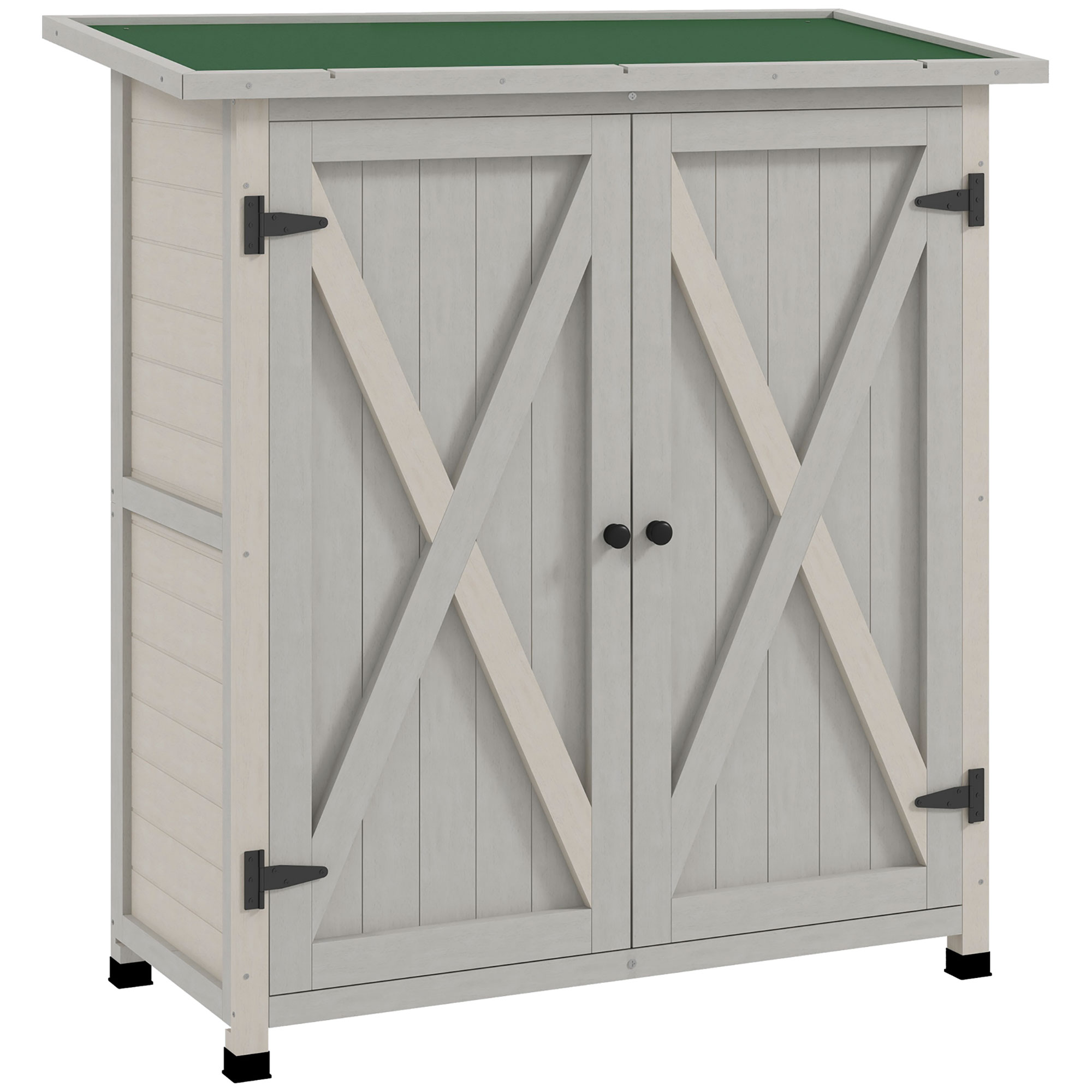 Wooden Garden Shed Storage Shed Fir Tool Cabinet with Shelves Double Door Light Grey - Life Essentials