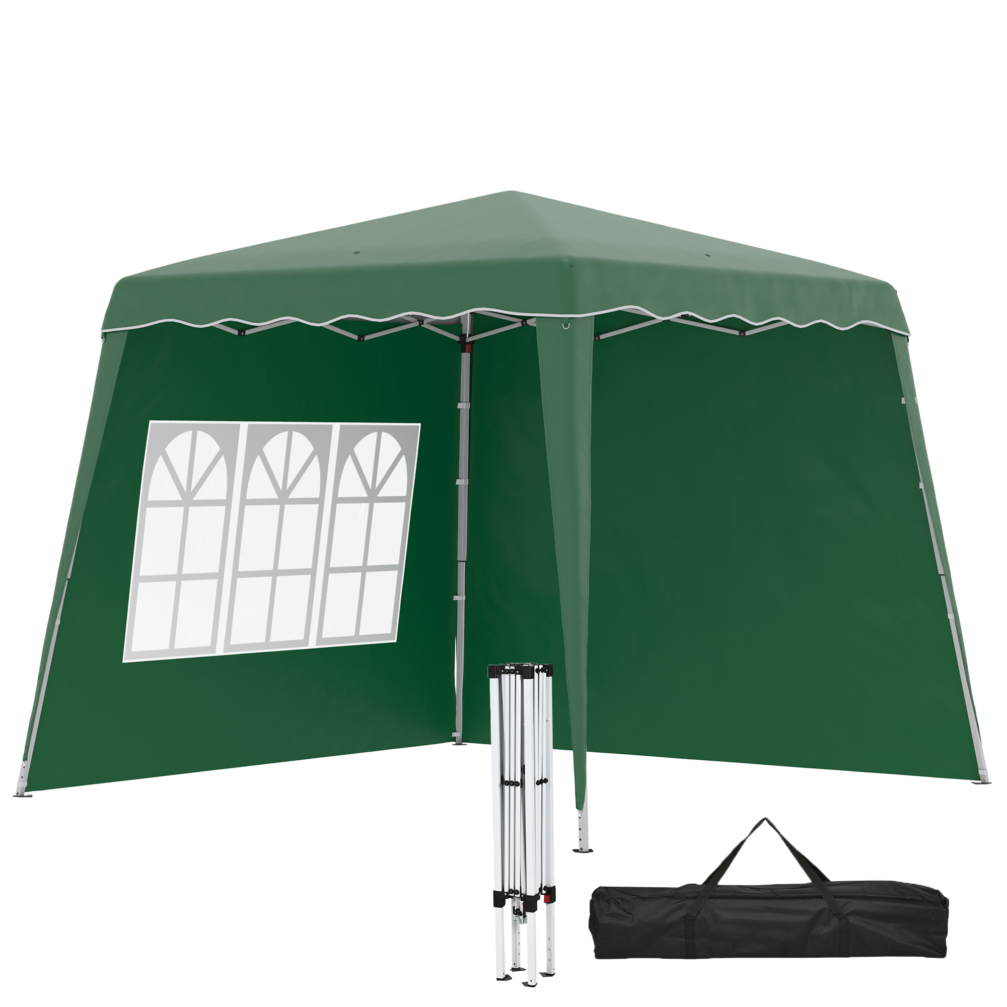 Pop Up Gazebo with 2 Sides, Slant Legs and Carry Bag, Height Adjustable UV50+ Party Tent Event Shelter for Garden, Patio, Green - Life Essentials