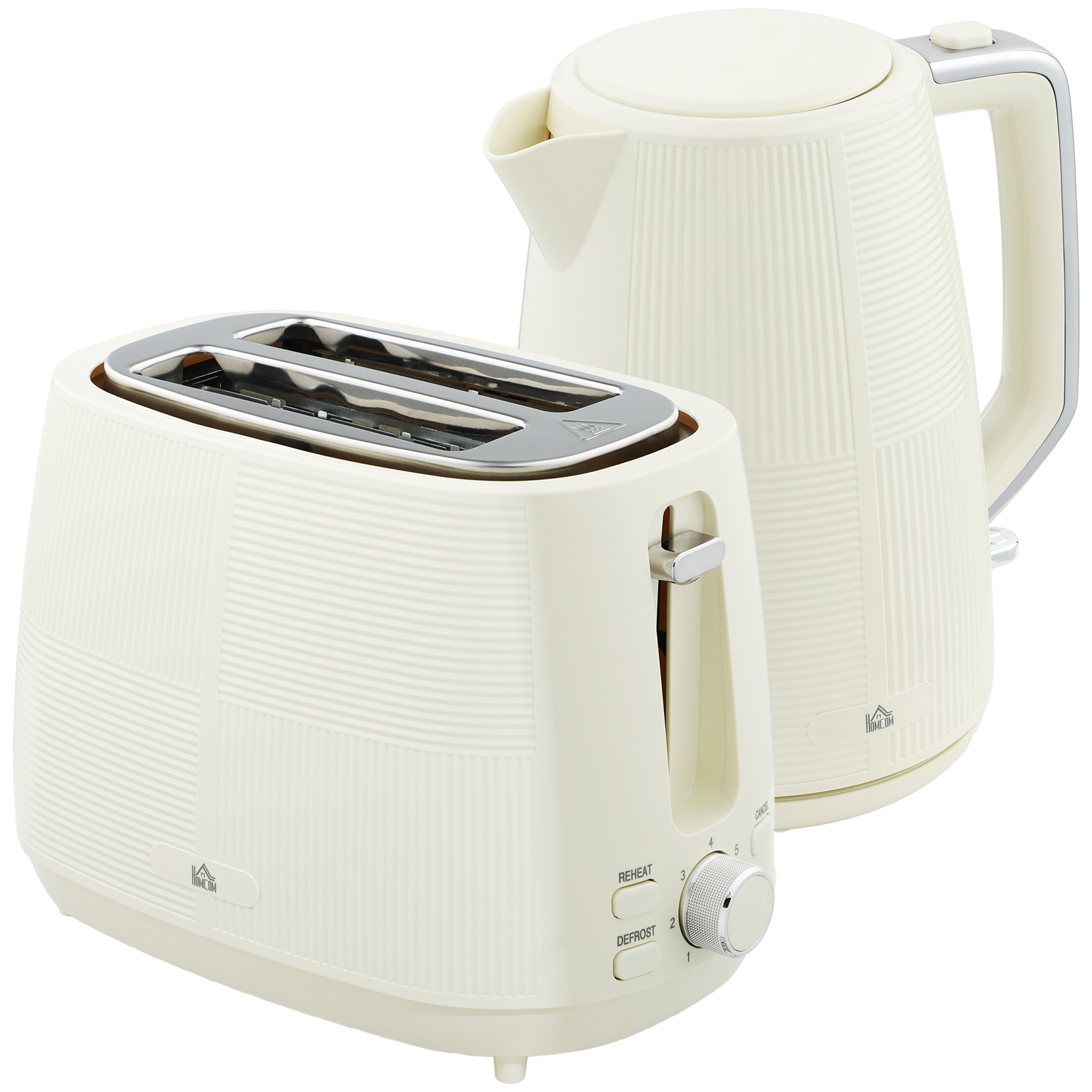 HERON Kettle and Toaster Set, 1.7L 3000W Fast Boil Kettle & 2 Slice Toaster Kitchen Set with 7 Level Browning Controls, Defrost, Cream White - Life 