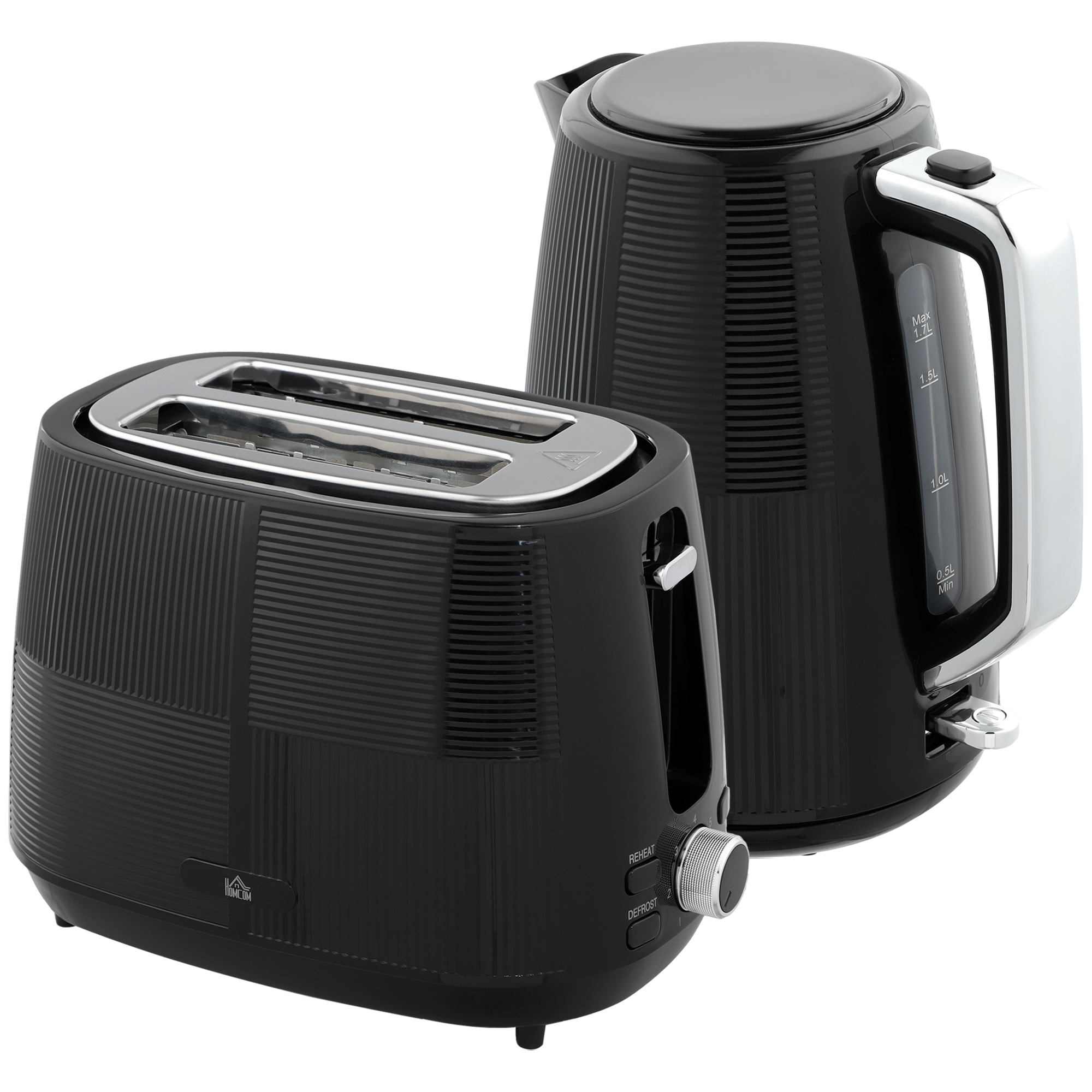 HERON Kettle and Toaster Set, 1.7L 3000W Fast Boil Kettle & 2 Slice Toaster Kitchen Set with 7 Level Browning Controls, Defrost, Black - Life 