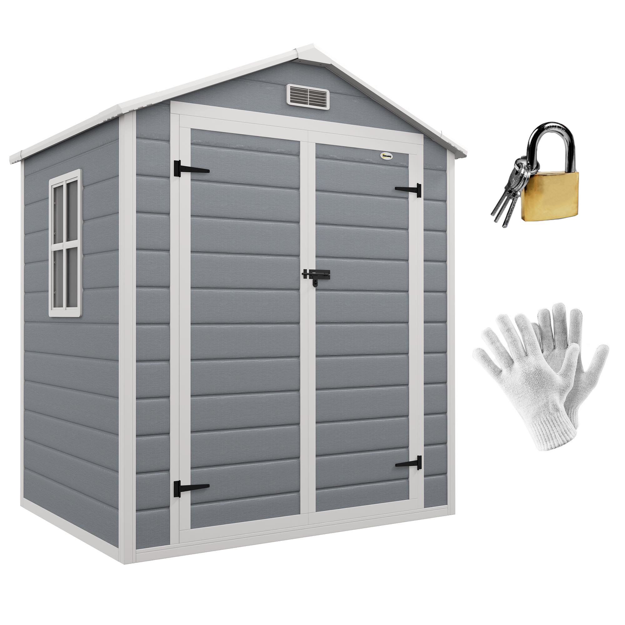 Lockable Garden Storage Shed with Double Doors Window Vent - Grey - Life Essentials