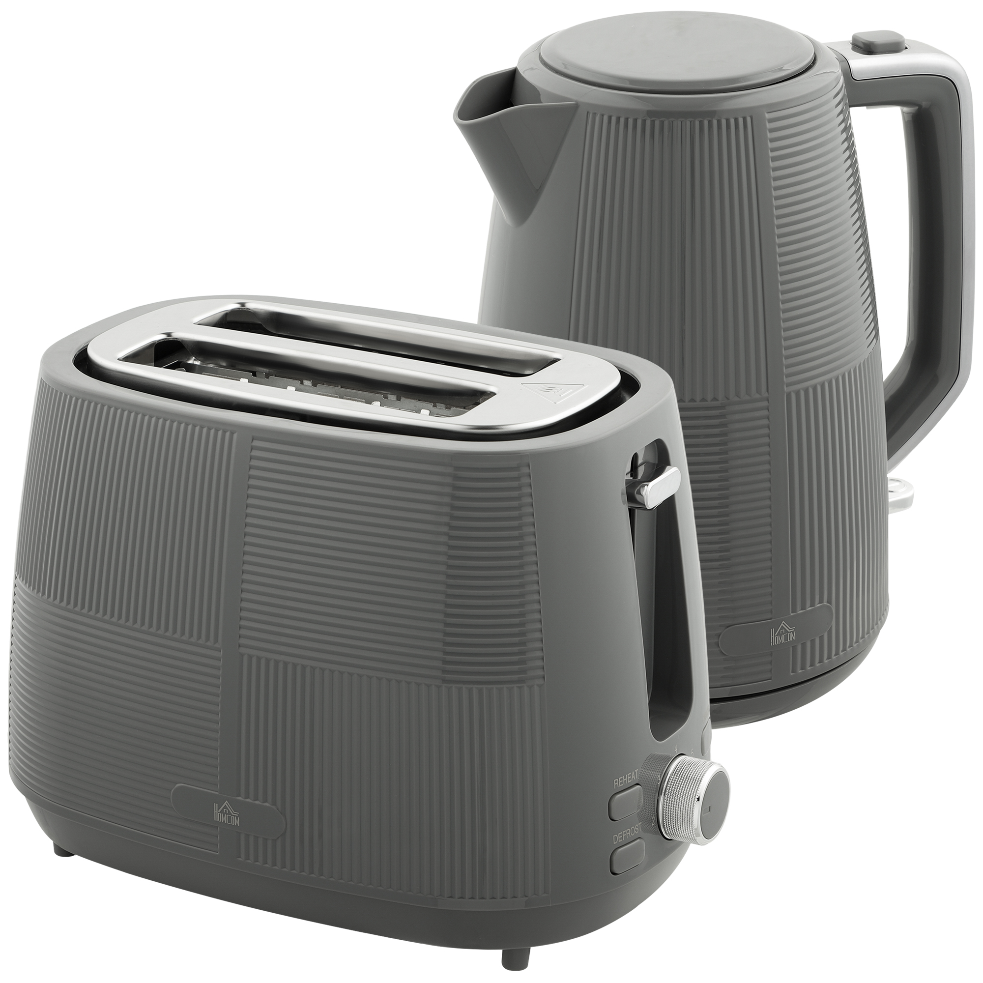 HERON Kettle and Toaster Set, 1.7L 3000W Fast Boil Kettle & 2 Slice Toaster Kitchen Set with 7 Level Browning Controls, Defrost, Grey - Life 