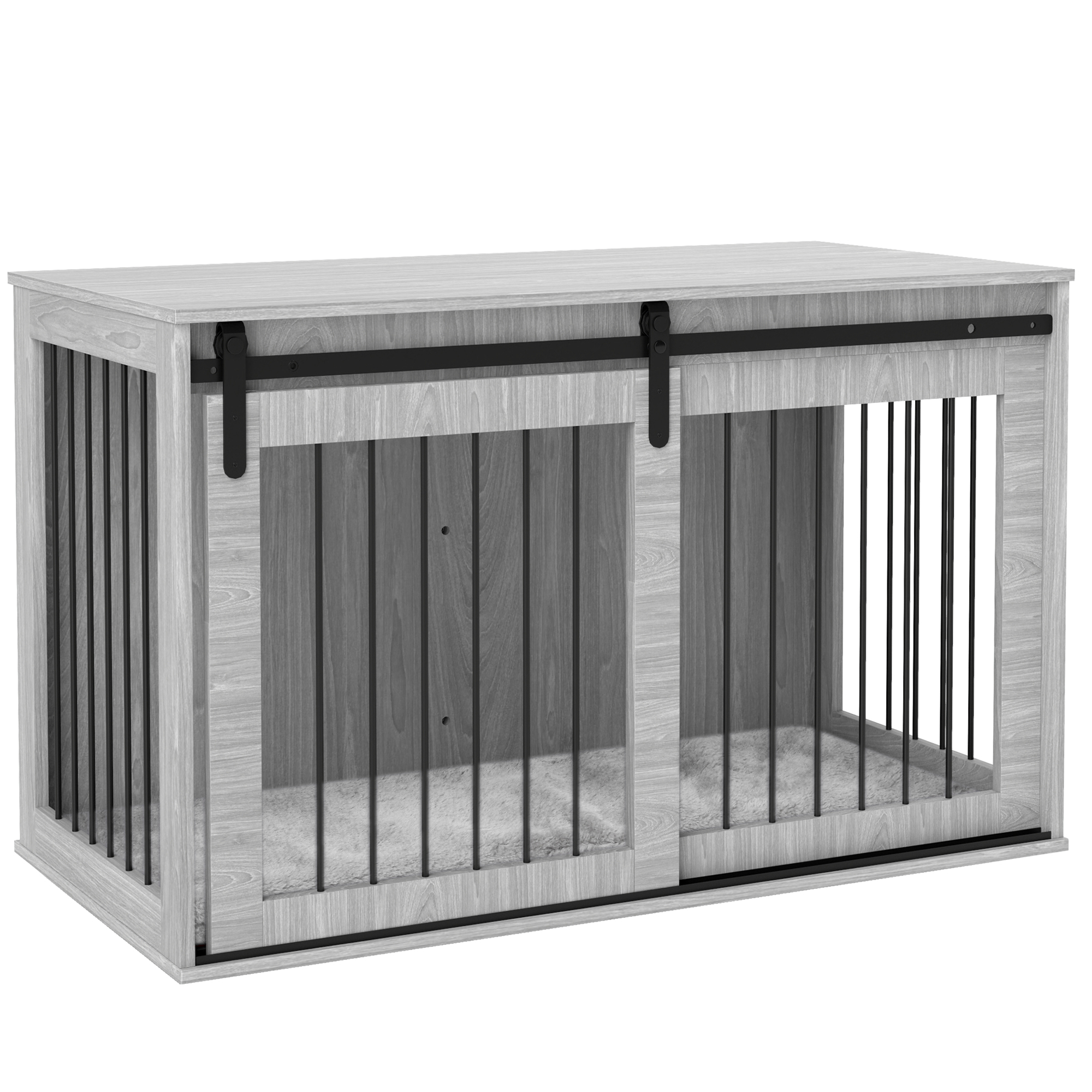 Shelley 118cm Dog Crate Furniture with Removable Cushion for Large Dogs - Grey - Life Essentials