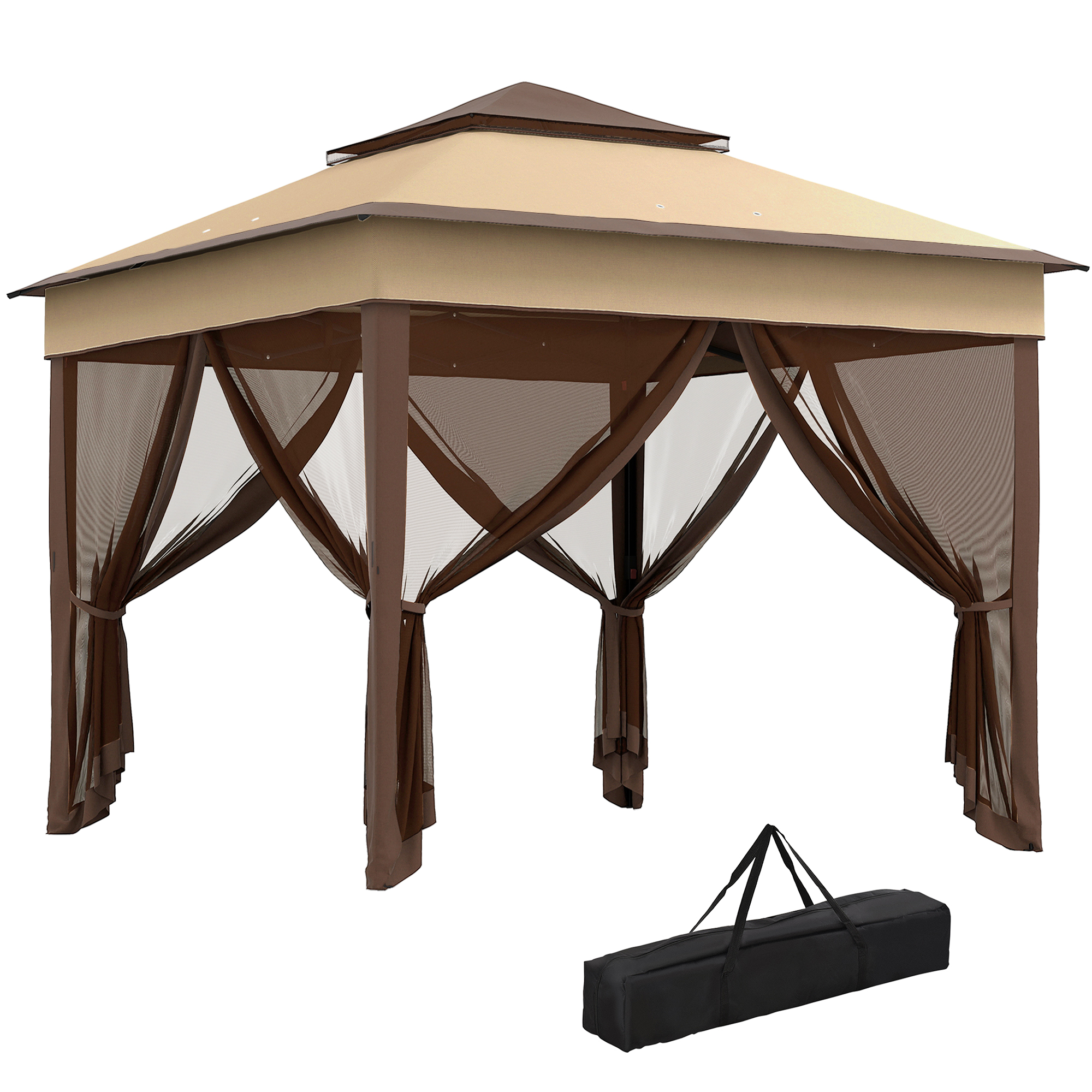 3 x 3(m) Pop Up Gazebo, Height Adjustable Instant Event Shelter with Netting and Carrying Bag, Beige - Life Essentials
