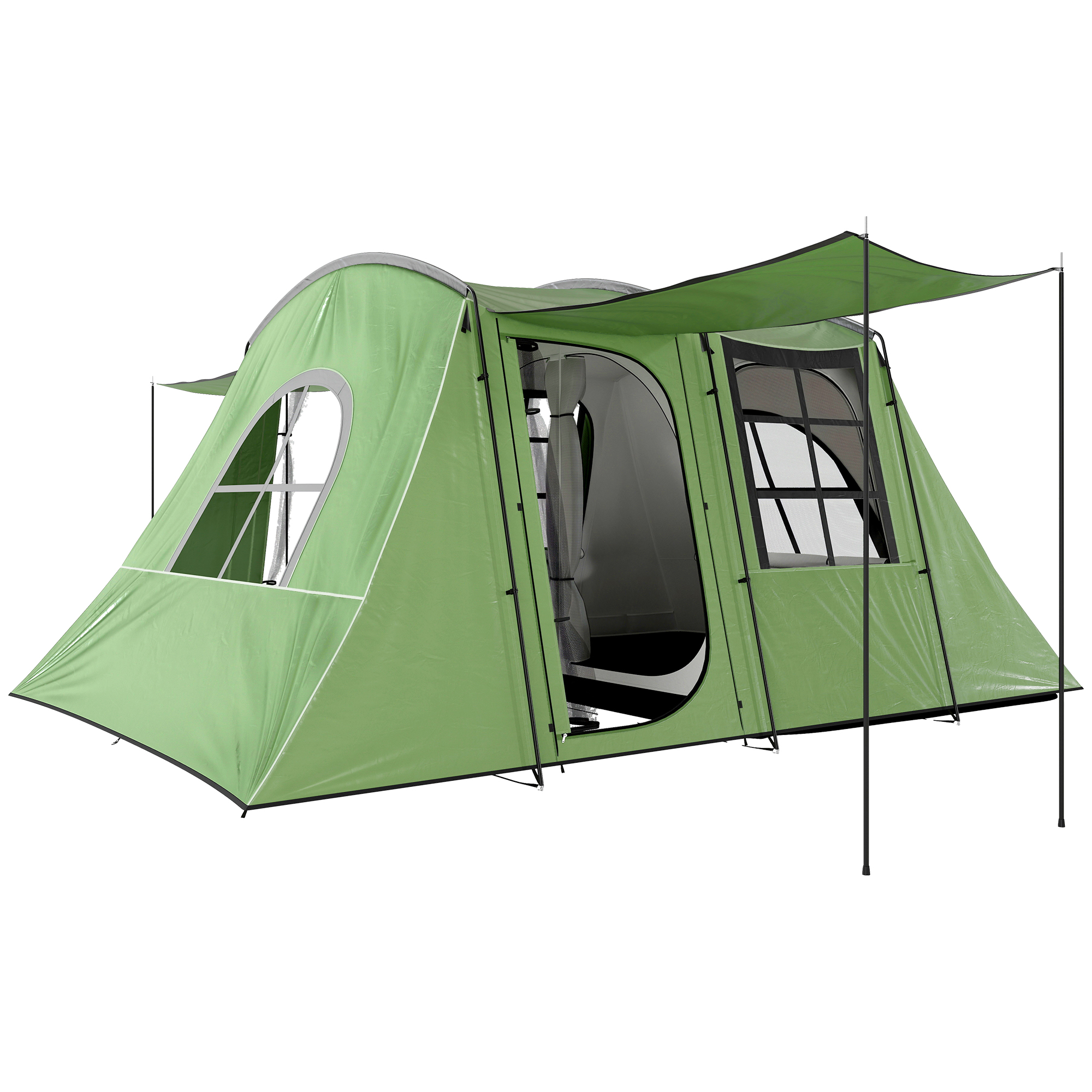 SUNVISTA 3-4 Man Tunnel Tent with Porch & Living Area, 3000mm Waterproof, Family Camping Tent - Green - Life Essentials
