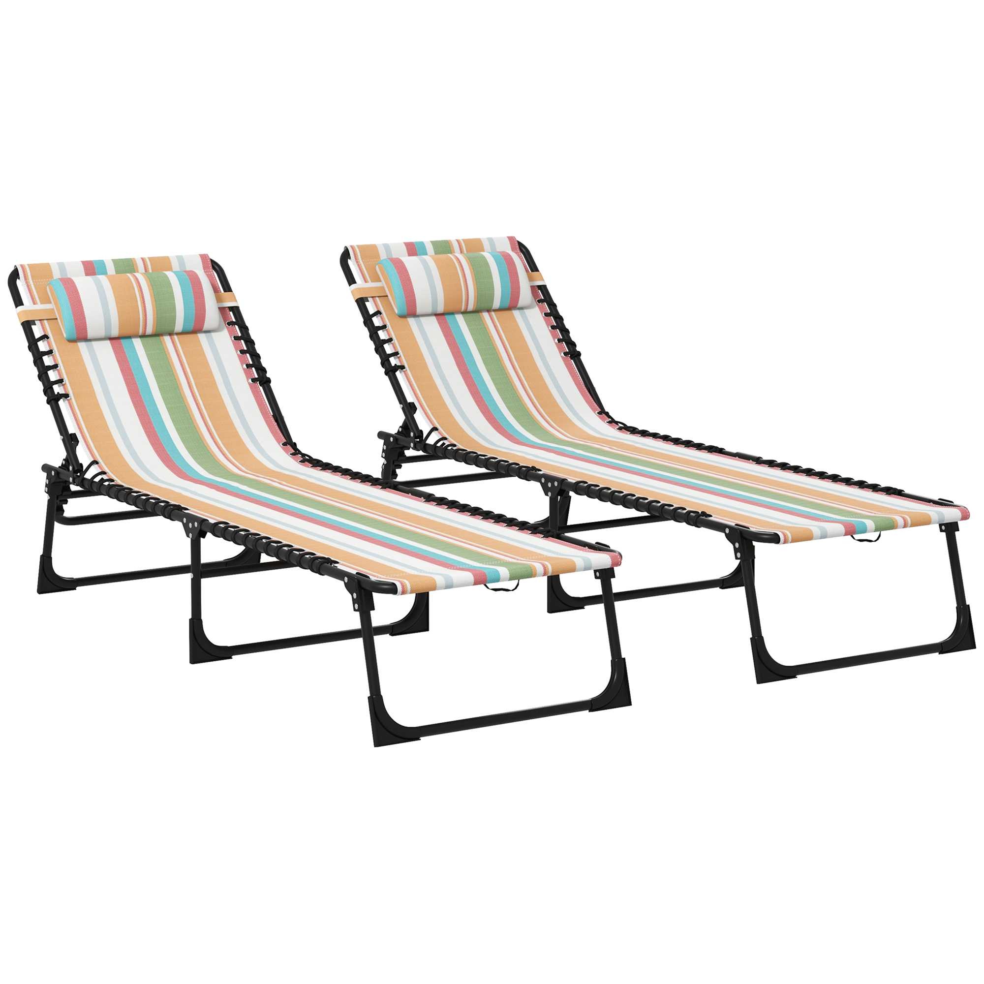 2 Pcs Folding Sun Lounger Beach Chaise Chair Garden Cot Camping Recliner with 4 Position Adjustable Multicolored - Life Essentials