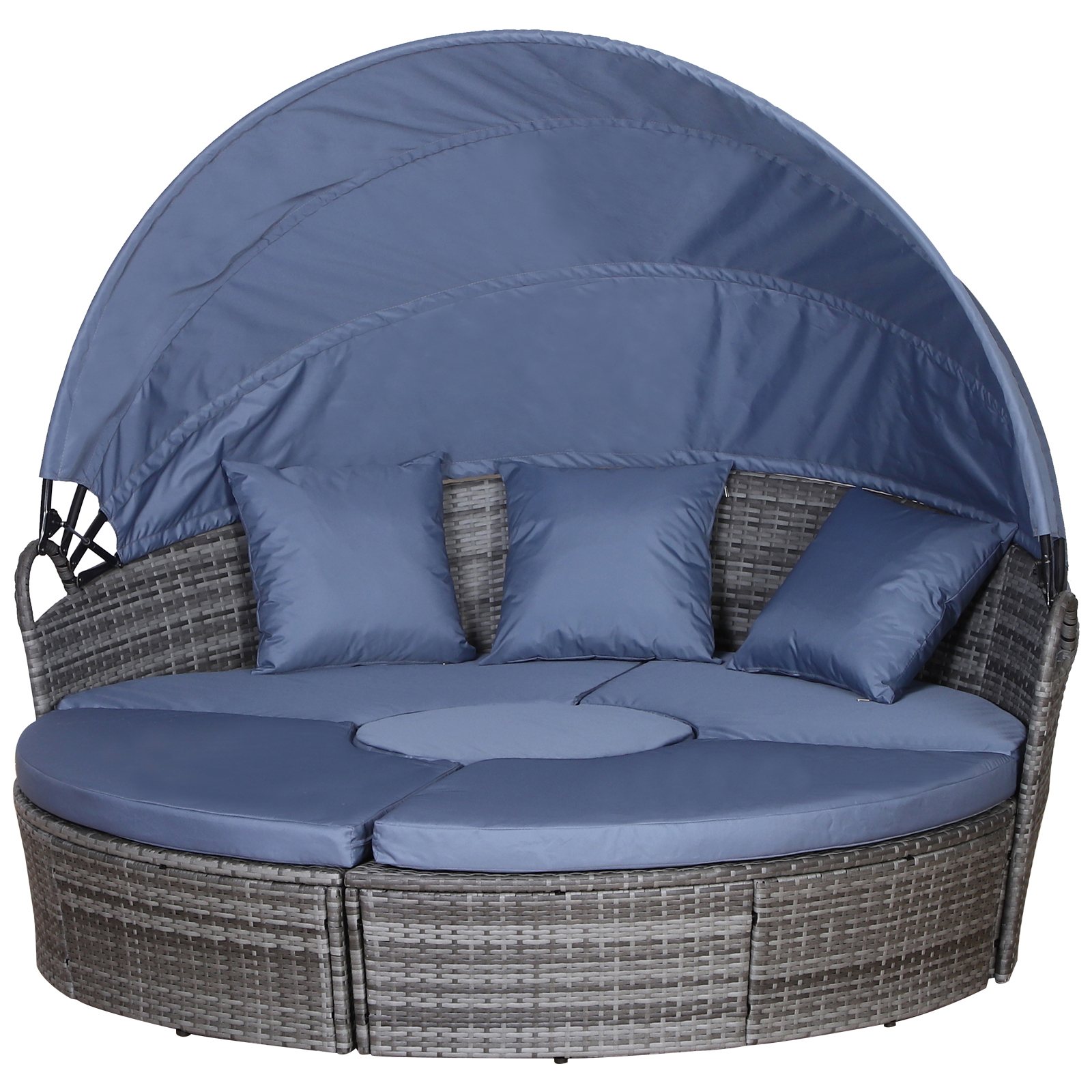 6-Seater Rattan Sofa Bed Garden Furniture Cushioned Wicker Round Sofa Bed with Coffee Table Patio Conversation Furniture Set - Grey - Life Essentials
