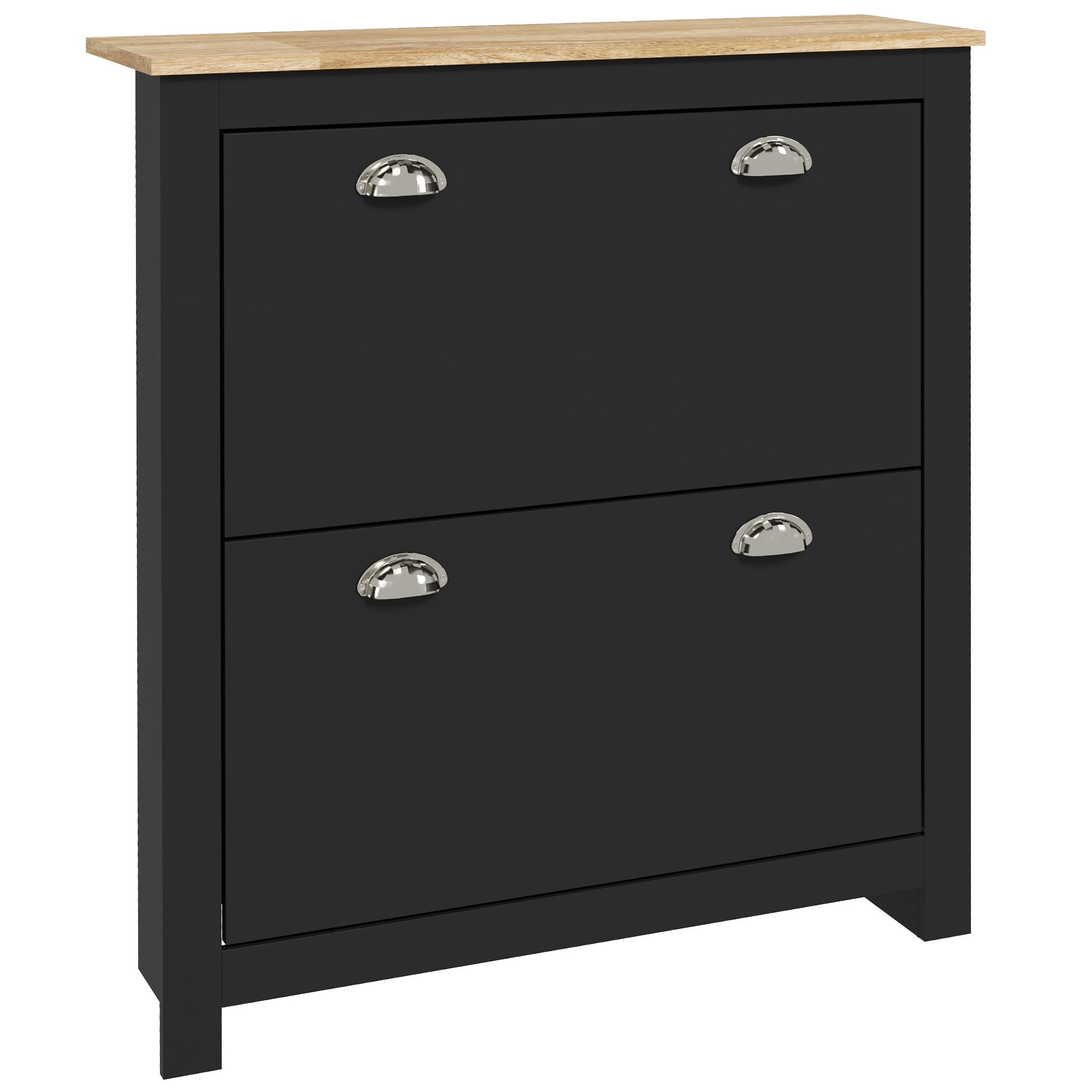 SOLEVA 2 Drawer Narrow Shoe Cabinet Flip Doors Adjustable Shelf for 12 Pairs - Black - Life Essentials