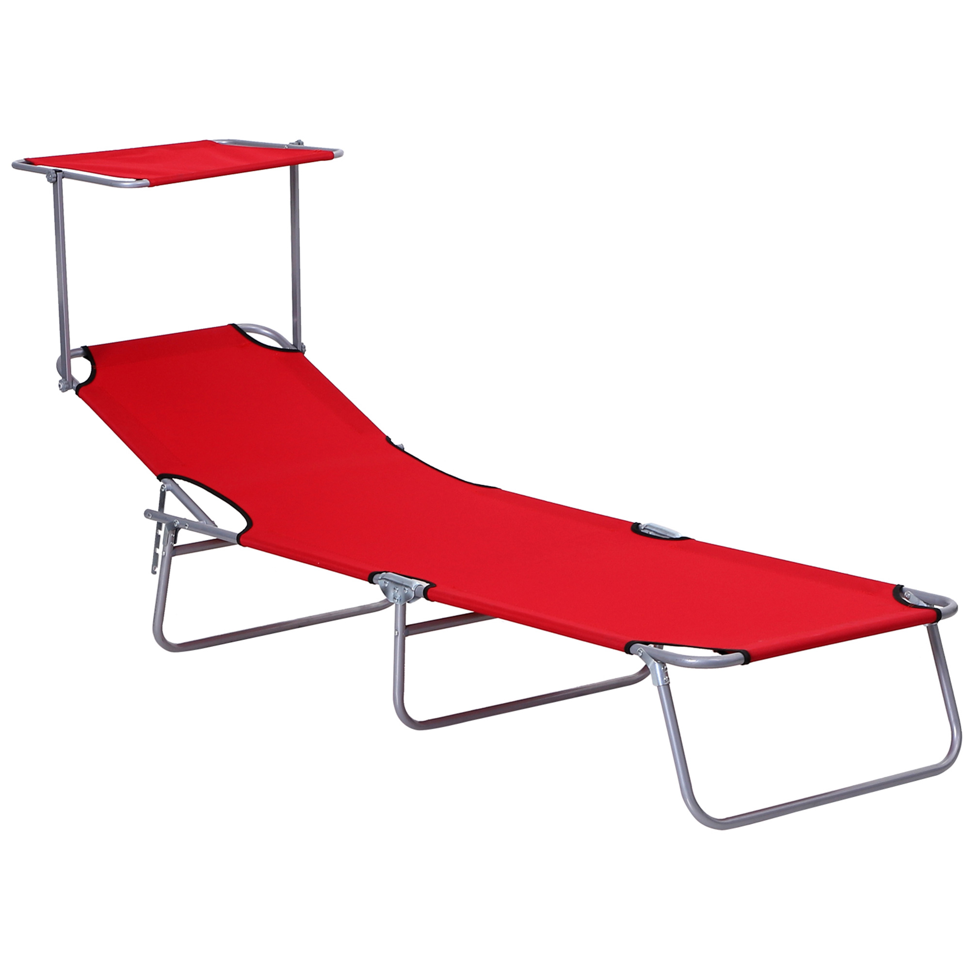 Folding Sun Lounger, Lounge Chairs Reclining Sleeping Bed with Adjustable Sun Shade Awning for Beach, Patio - Life Essentials