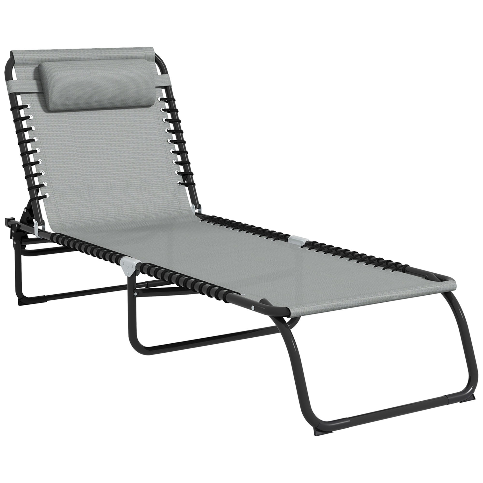 Folding Sun Lounger Beach Chaise Chair Garden Cot Camping Recliner with 4 Position Adjustable Light Grey - Life Essentials