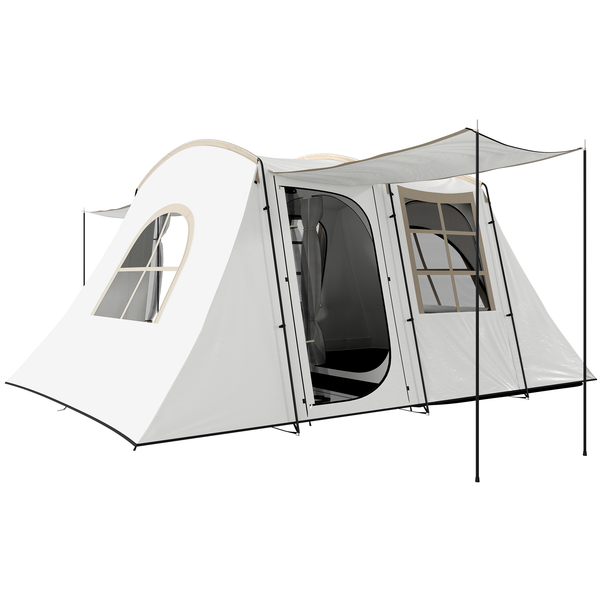 SUNVISTA 3-4 Man Tunnel Tent with Porch & Living Area, 3000mm Waterproof, Family Camping Tent - Khaki - Life Essentials