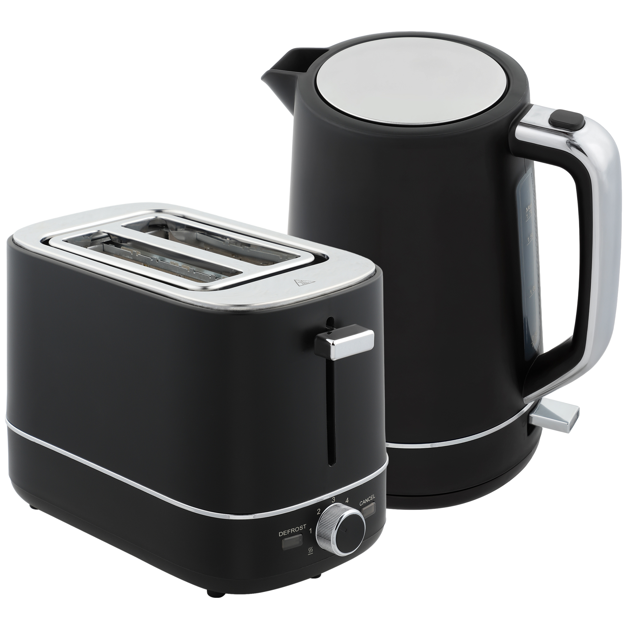 HERON Kettle and Toaster Set, 1.7L 3000W Fast Boil Kettle & 2 Slice Toaster Kitchen Set with 6 Level Browning Controls, Defrost, Reheat, Black - Life 