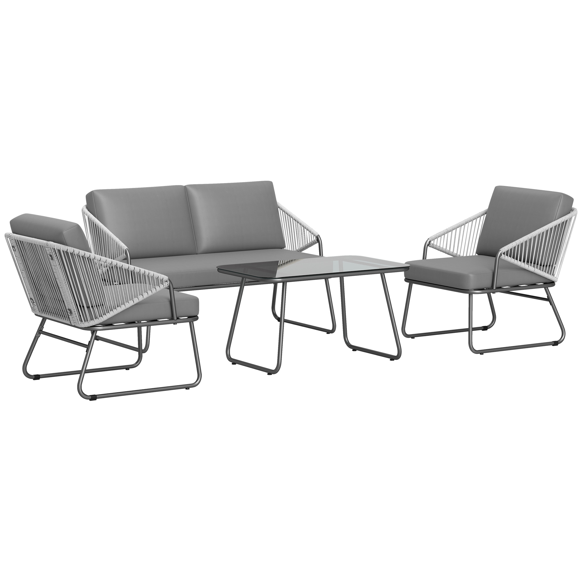 SUNVISTA 4 Piece Rattan Garden Furniture Set, Wicker Patio Outdoor Furniture Set with Loveseat, Armchairs, Grey - Life Essentials
