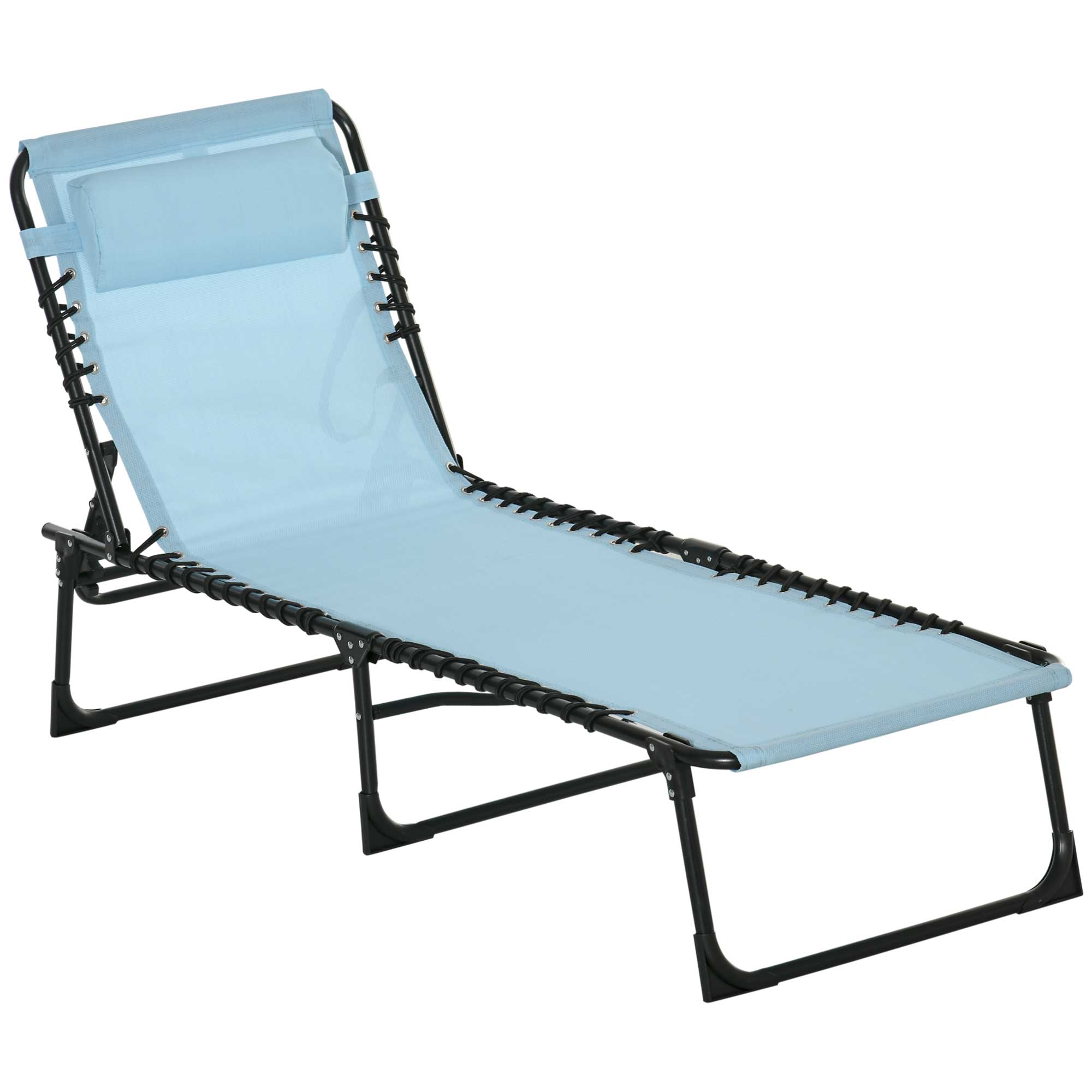 Folding Sun Lounger Beach Chaise Chair Garden Cot Camping Recliner with 4 Position Adjustable, Baby Blue - Life Essentials