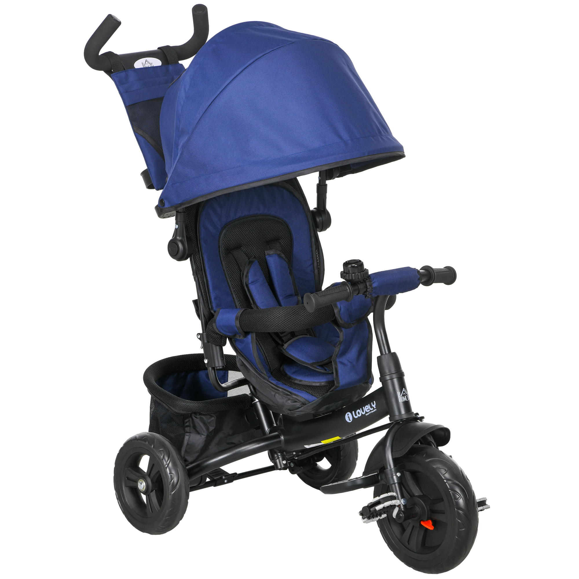 Scott 4 in 1 Kids Trike Push Bike with Push Handle and Canopy - Dark Blue and Black - Life Essentials