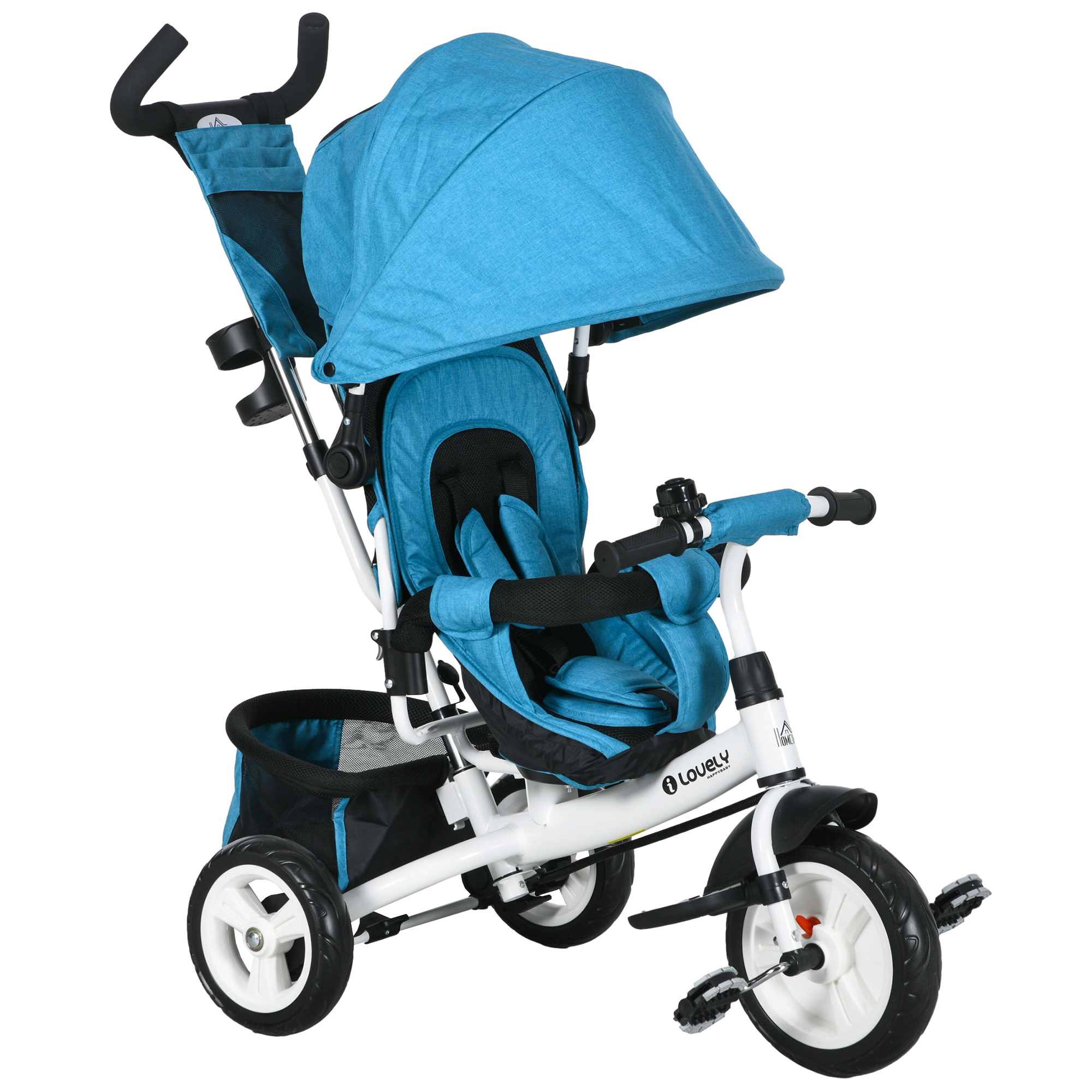 Scott 4 in 1 Kids Trike Push Bike with Push Handle and Canopy - Blue and White - Life Essentials