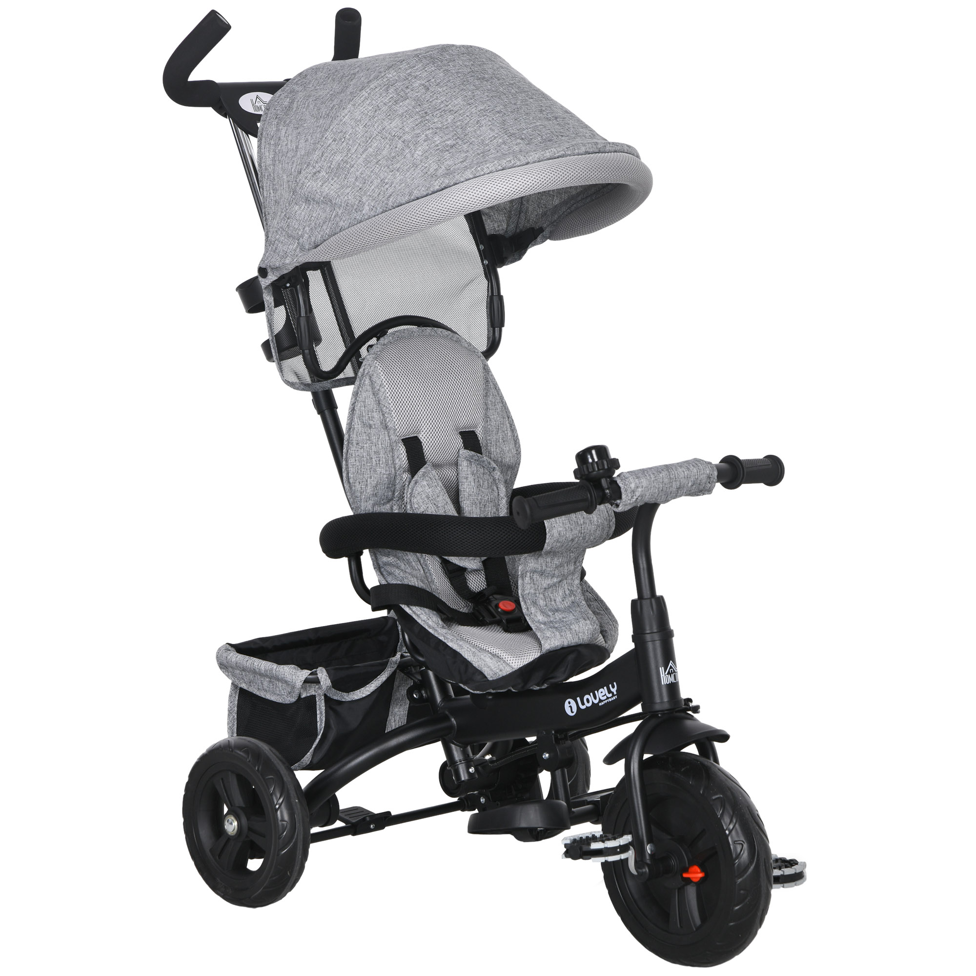 Scott 4 in 1 Kids Trike Push Bike with Push Handle and Canopy - Grey and Black - Life Essentials