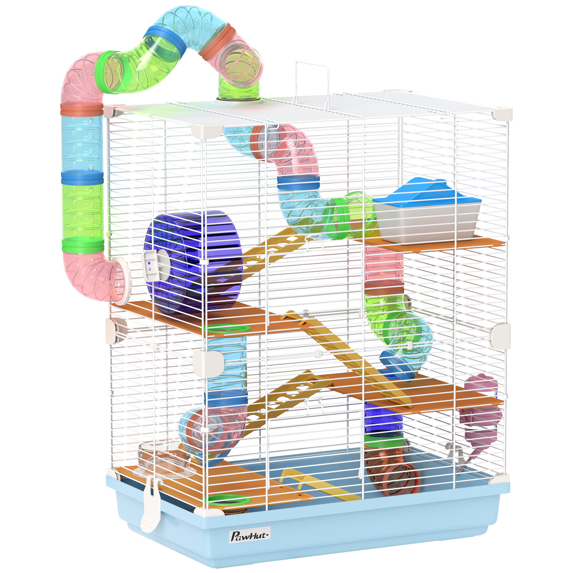 Shelley 5 Tier Hamster Cage Carrier Habitat with Exercise Wheels - Light Blue - Life Essentials
