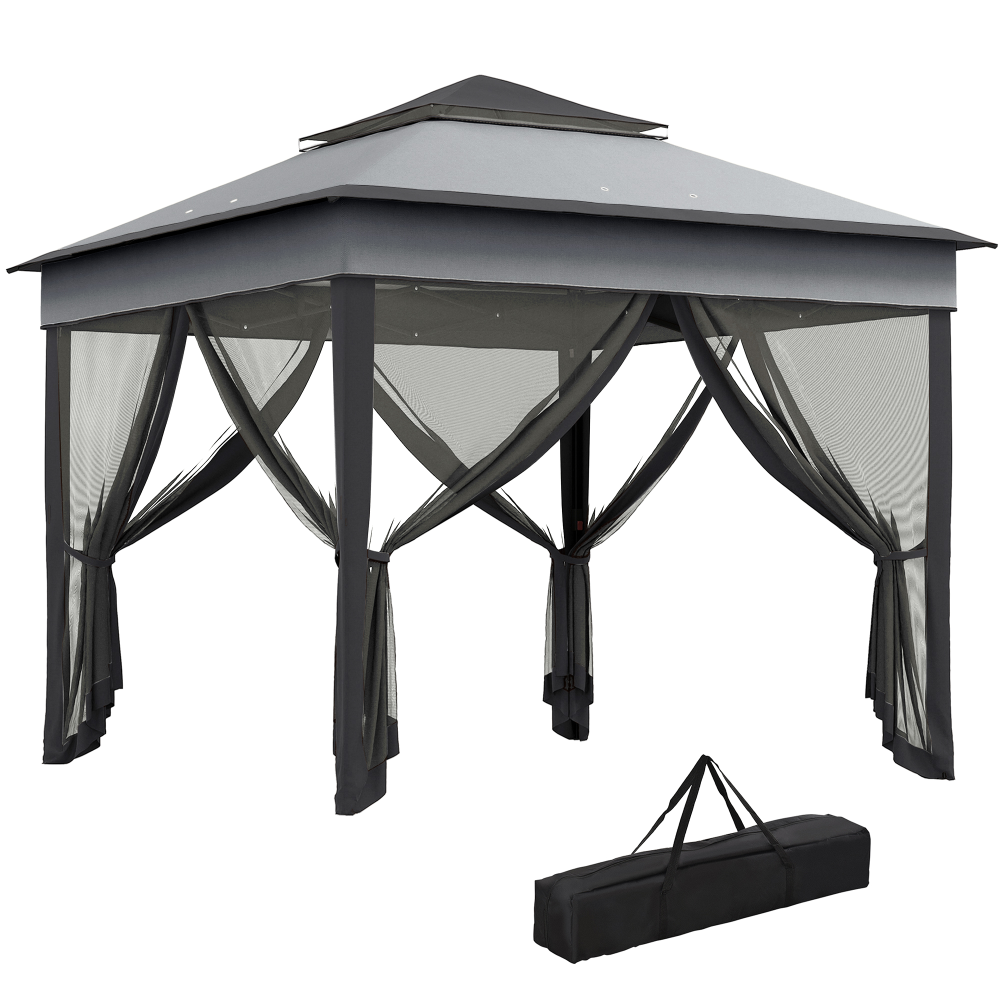 3 x 3(m) Pop Up Gazebo, Height Adjustable Instant Event Shelter with Netting and Carrying Bag, Grey - Life Essentials