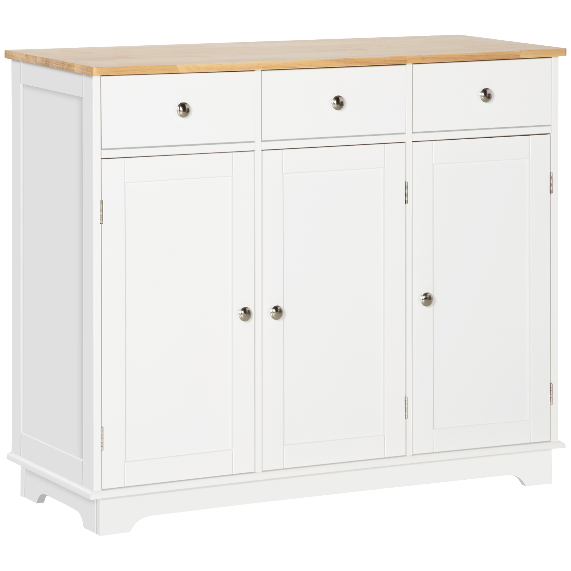 Modern Sideboard with Rubberwood Top, Buffet Cabinet with Storage Cabinets, Drawers and Adjustable Shelves for Living Room, Kitchen, White - Life 