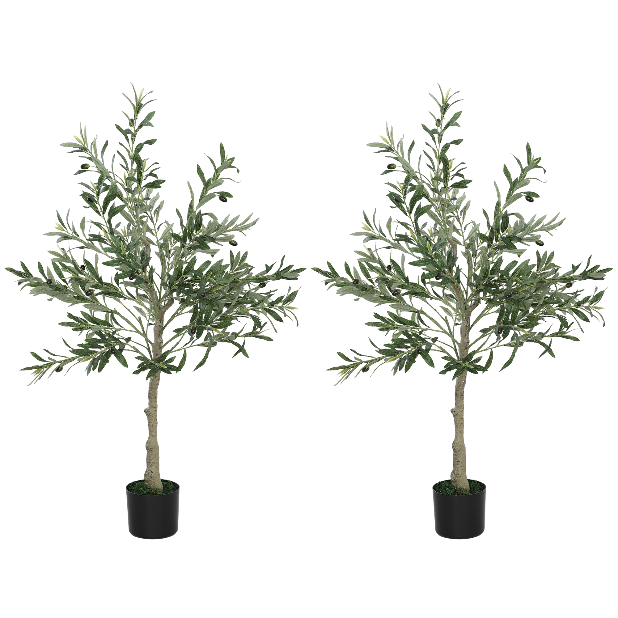 HERON Set of 2 4ft 120cm Decorative Artificial Plant Silk Olive Tree - Green - Life Essentials